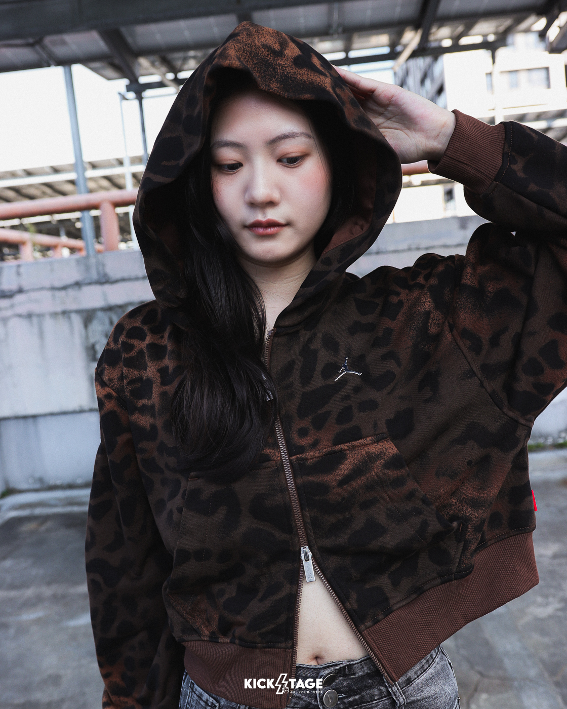 女款 NIKE AS W J BRK AN FLC CRP ZIP LB 黑灰 咖 豹紋 短版 寬鬆 喬丹 雙拉鍊 連帽 外套【IX8617】NKTF