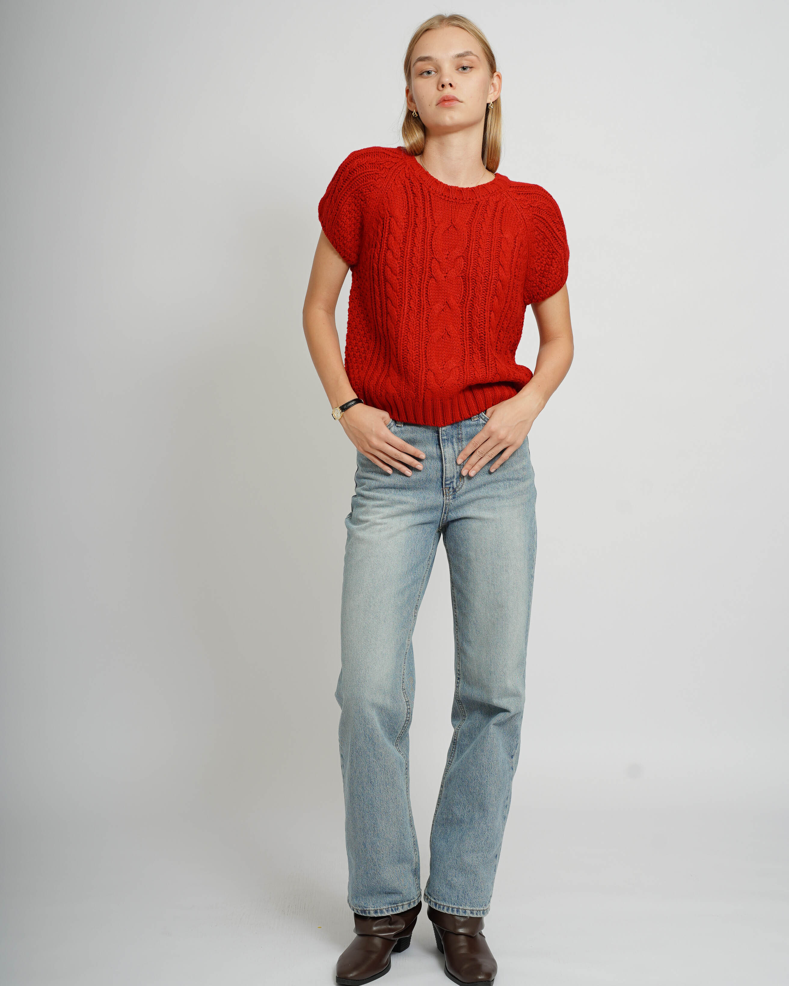 Cable-Knit Sweater - Red