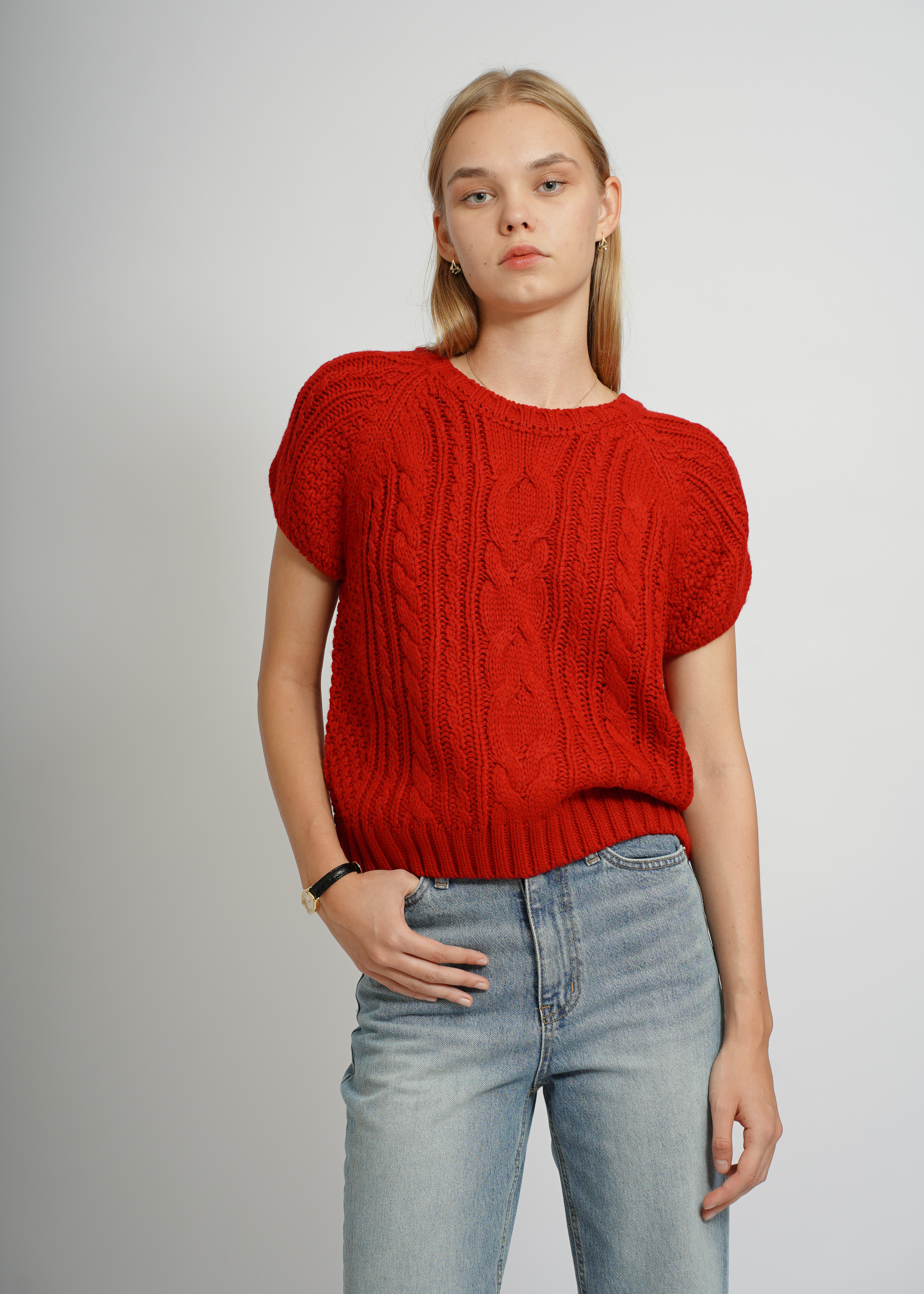 Cable-Knit Sweater - Red
