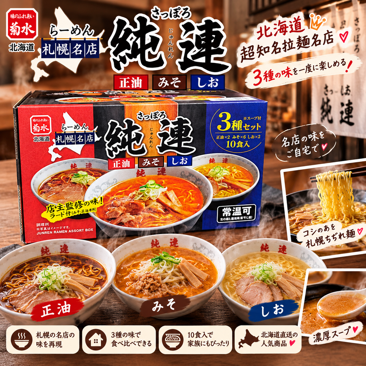 【預購】JM102231 北海道超知名拉麵強店 「純連 (じゅんれん)」 拉麵禮盒