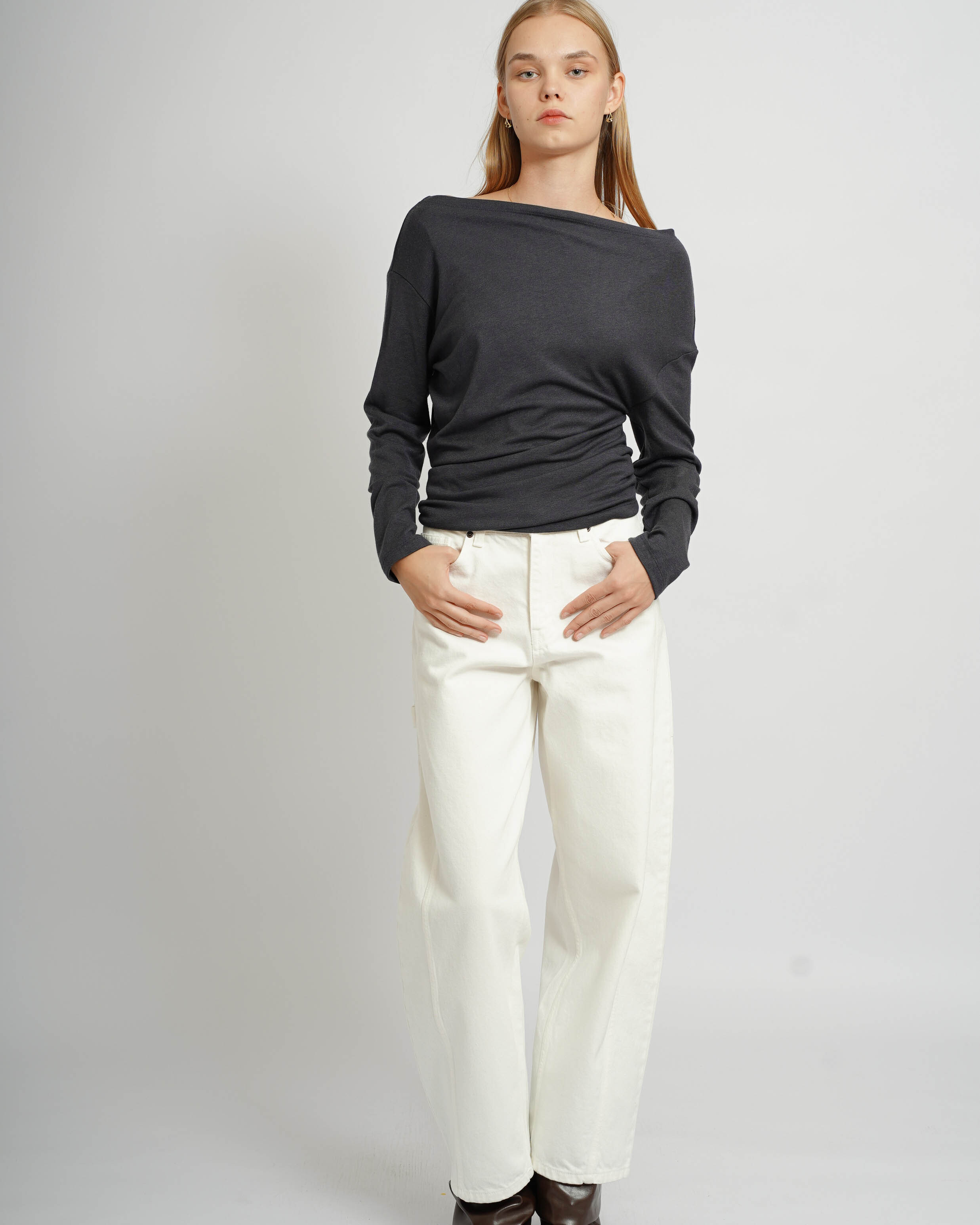 Cowl Neck Long Sleeve Top - Grey