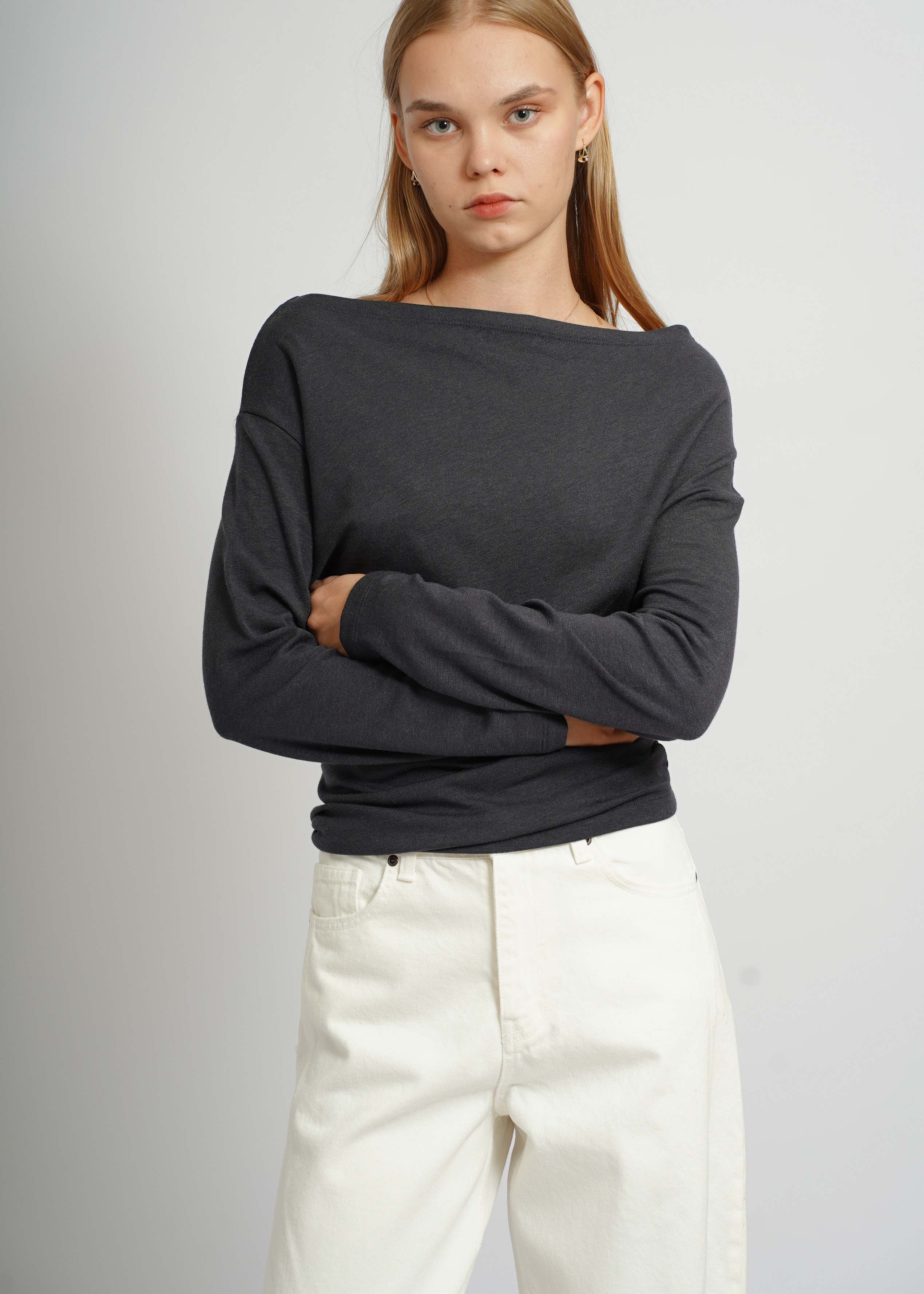 Cowl Neck Long Sleeve Top - Grey
