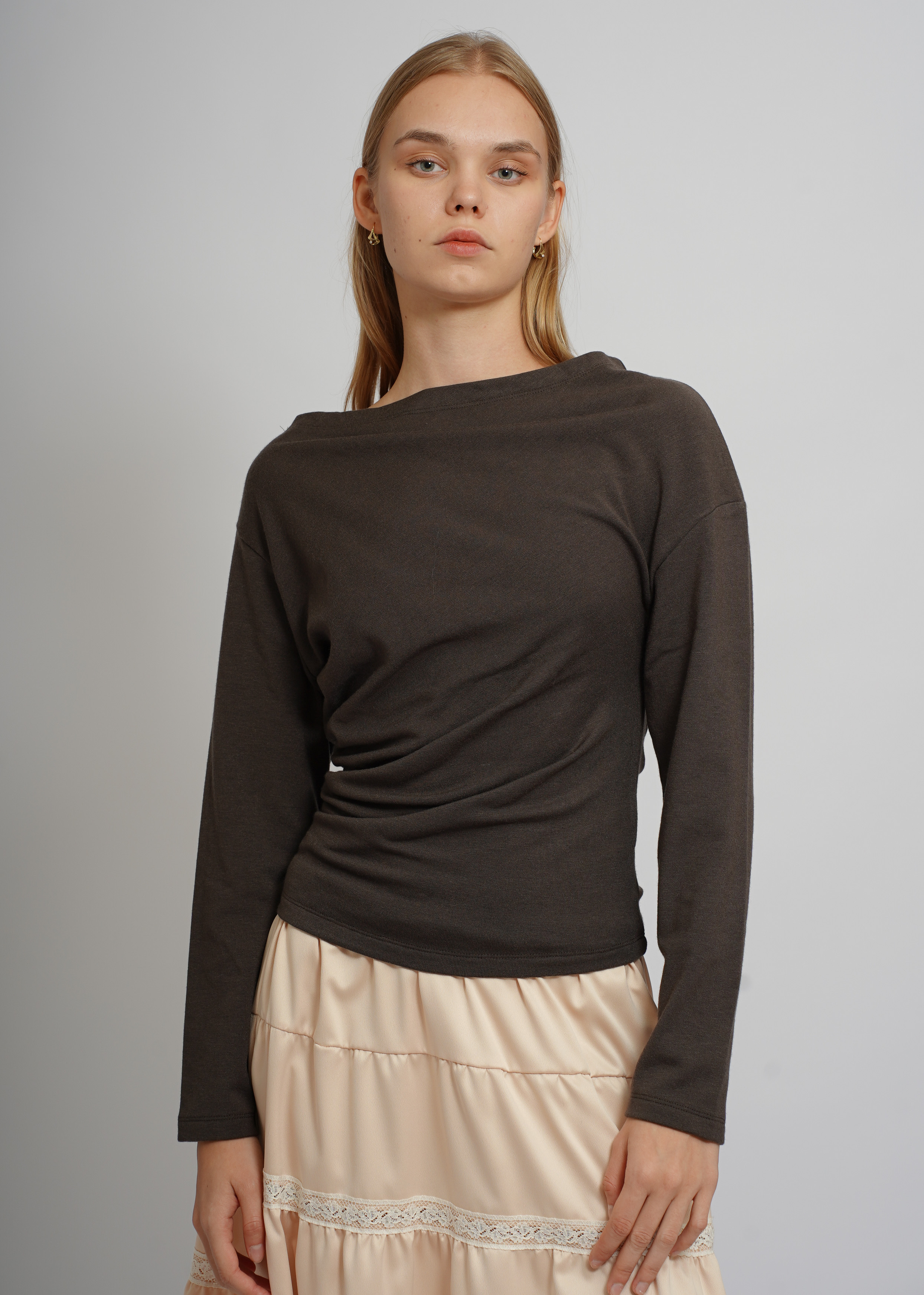 Cowl Neck Long Sleeve Top - Blue