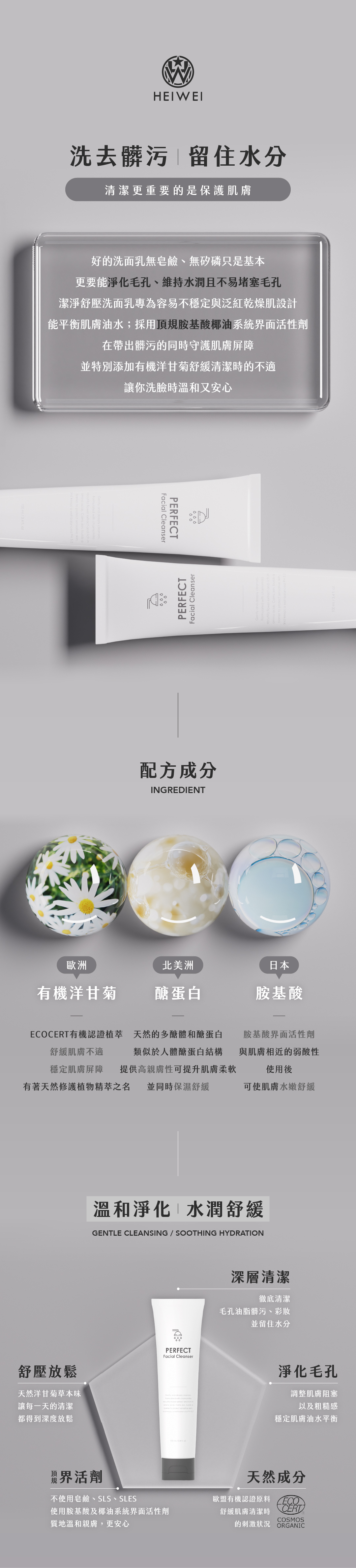 潔淨舒壓洗面乳胺基酸配方介紹:洗去髒污、留住水分