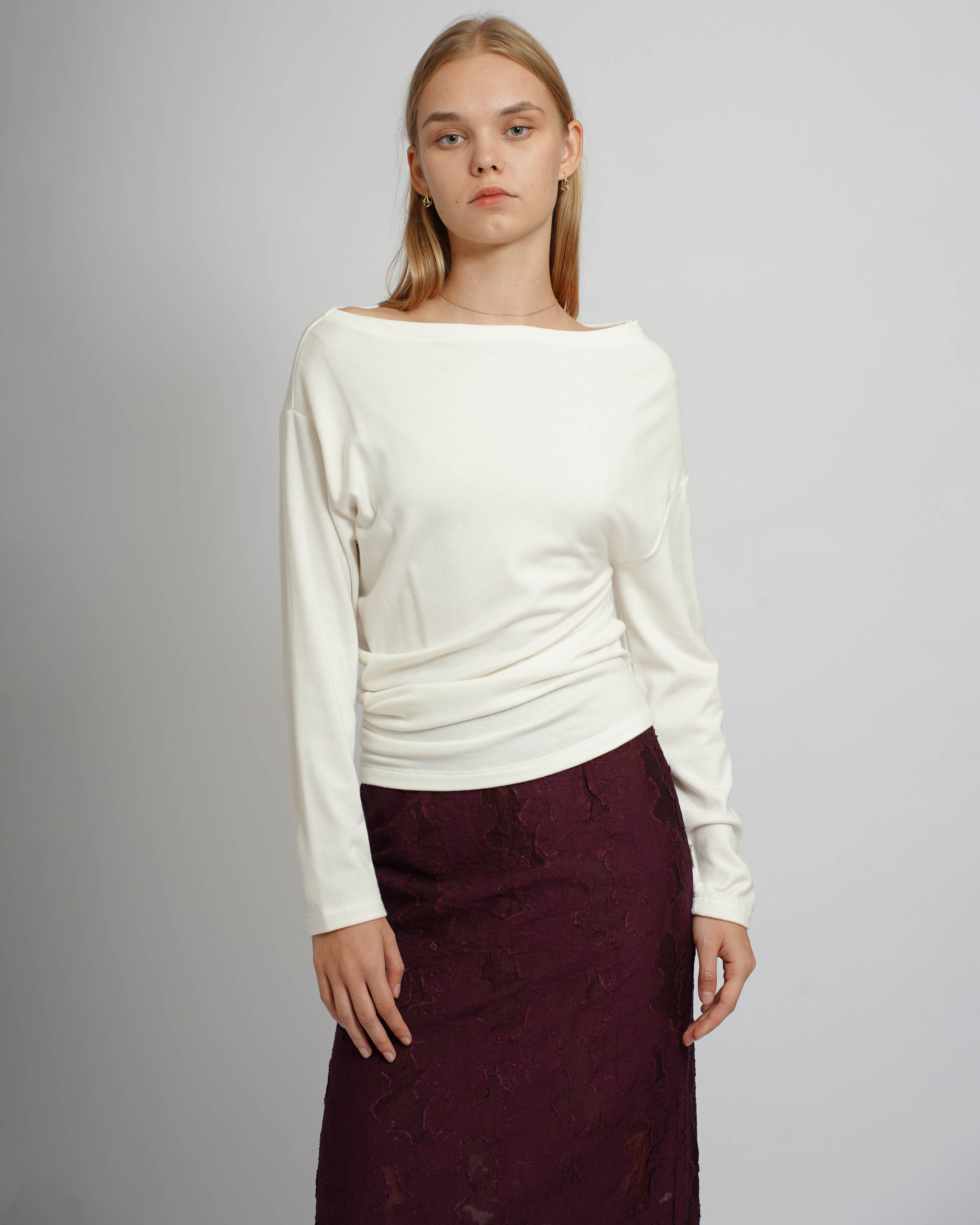 Cowl Neck Long Sleeve Top - White