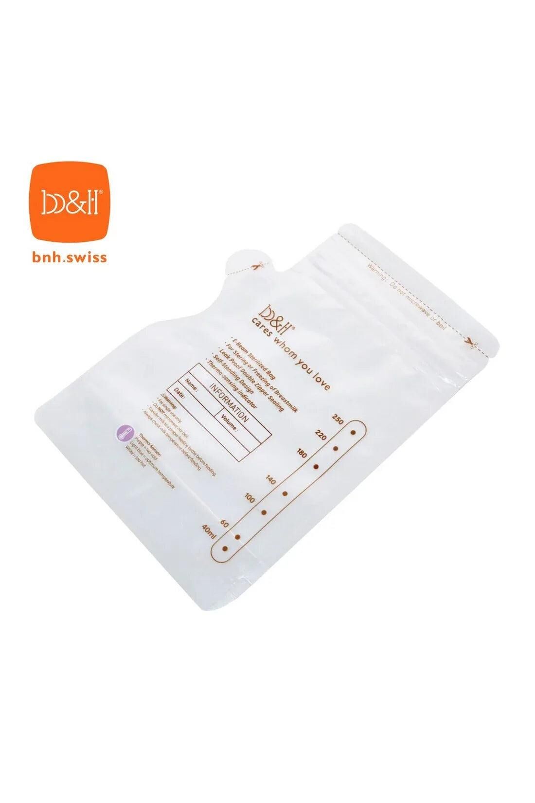 b&h Swiss Dual-Layer Temperature-Sensing Breast Milk Storage Bags | 120 × 250ml | Double-Zip, Pre-Sterilised & BPA-Free