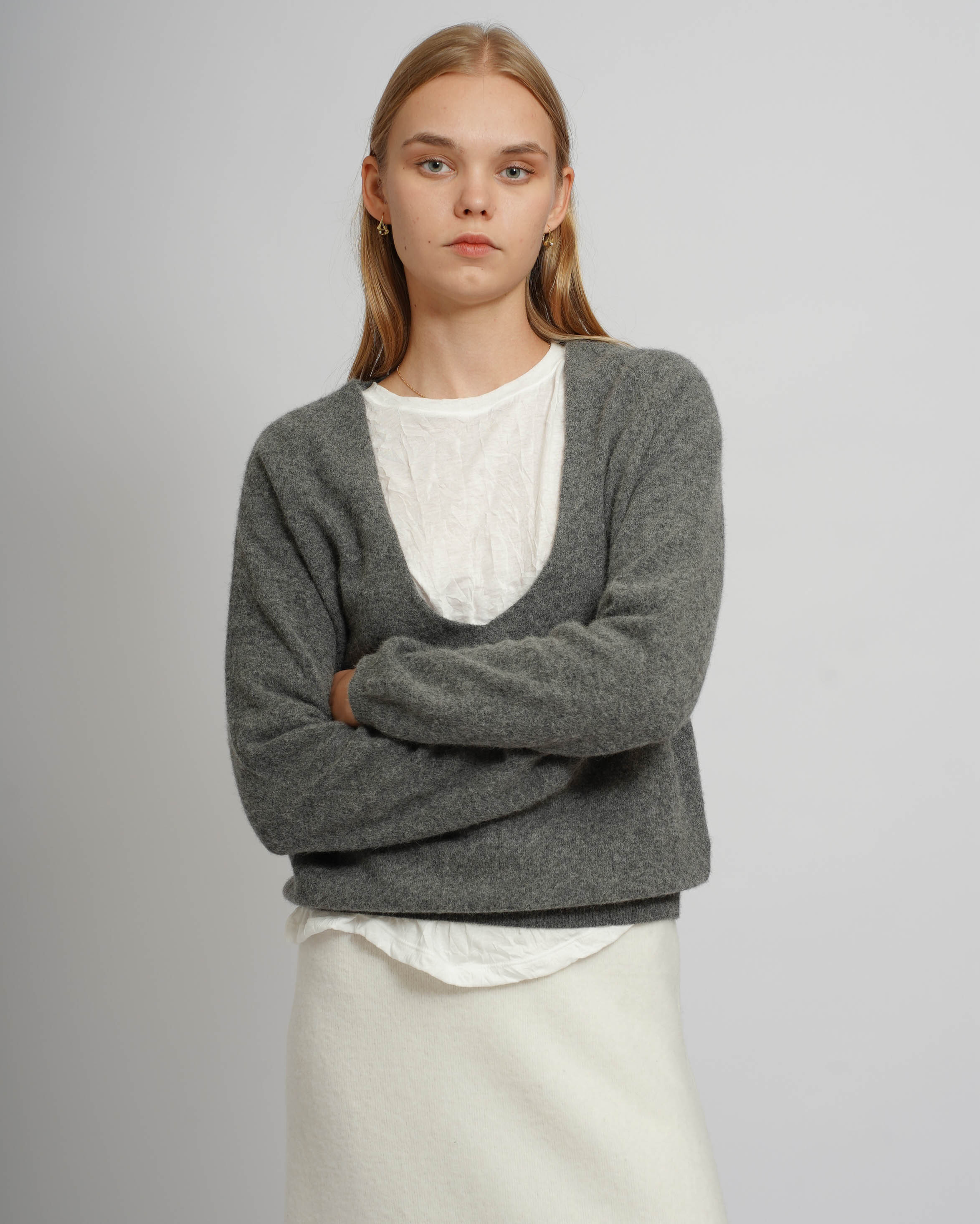 Deep V-Neck Top - Grey