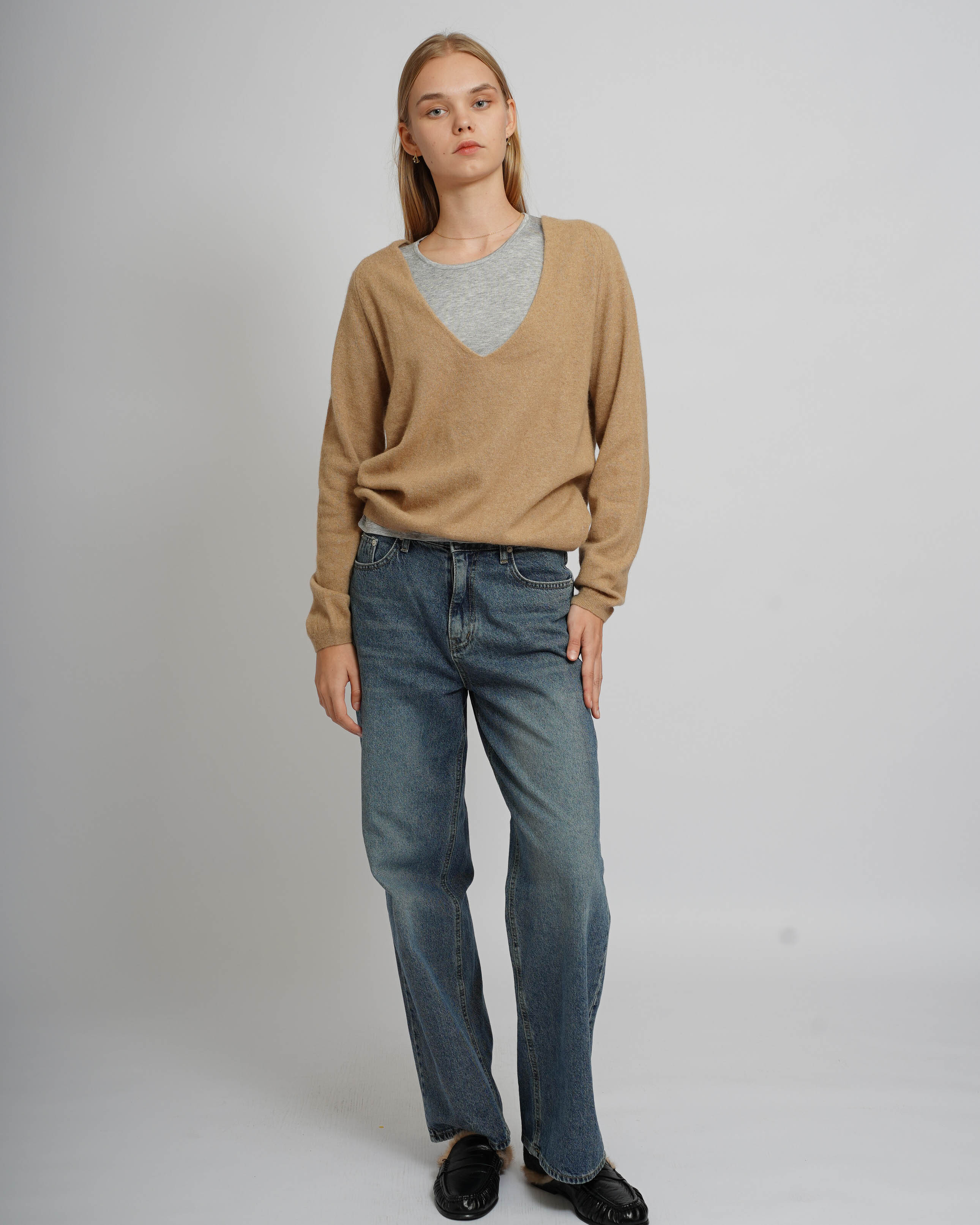 Deep V-Neck Top - Camel