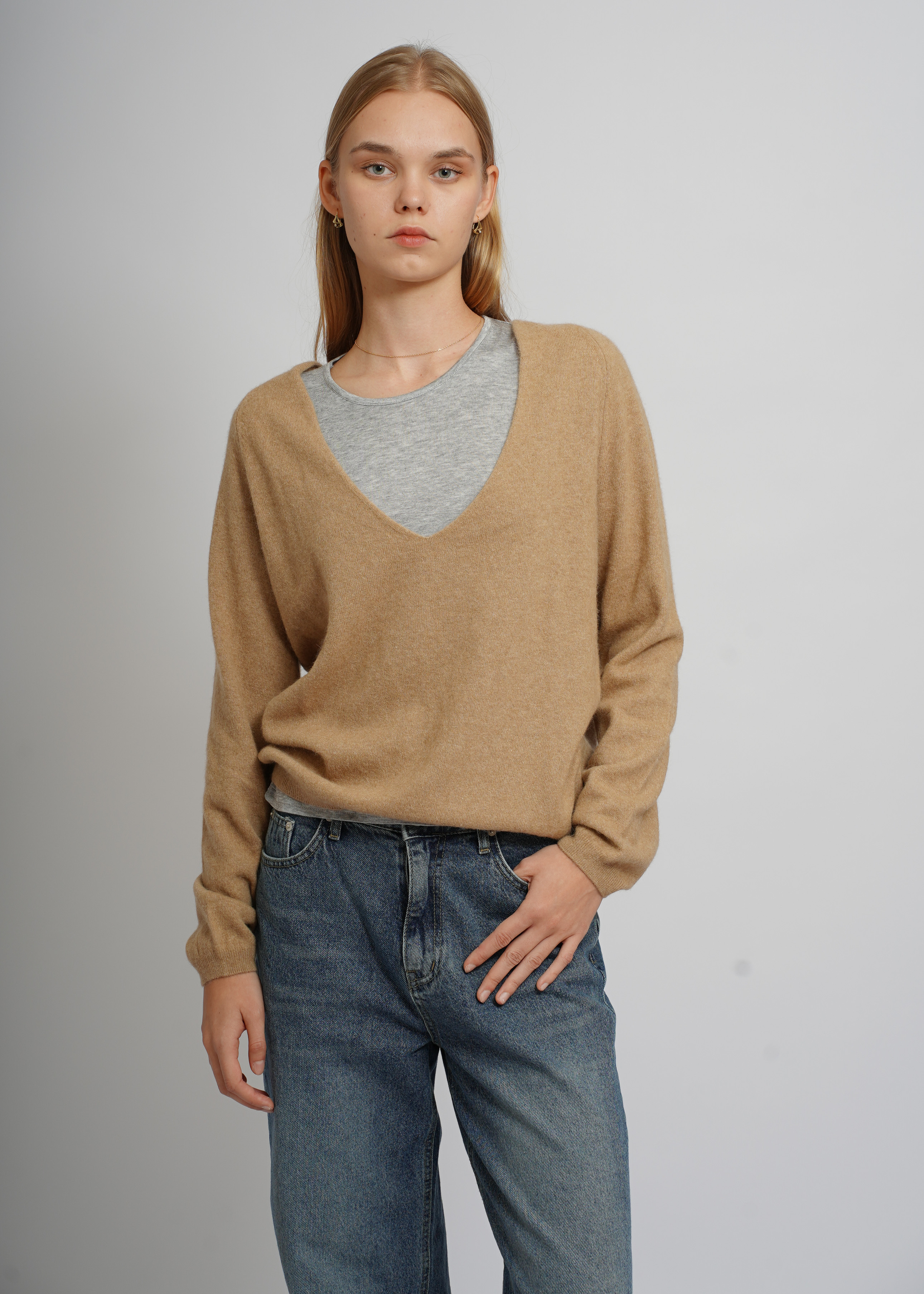 Deep V-Neck Top - Camel