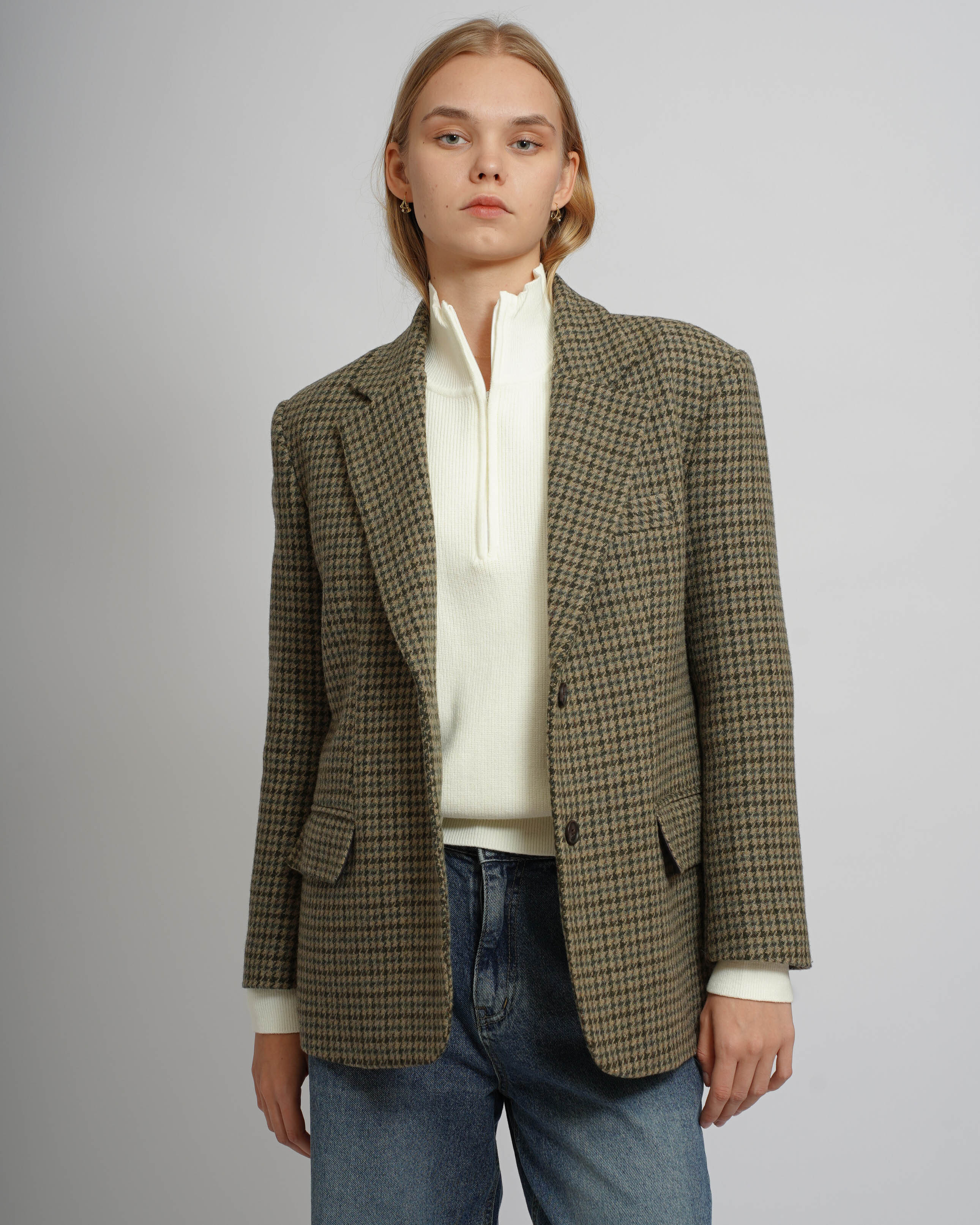 Houndstooth Blazer - Camel