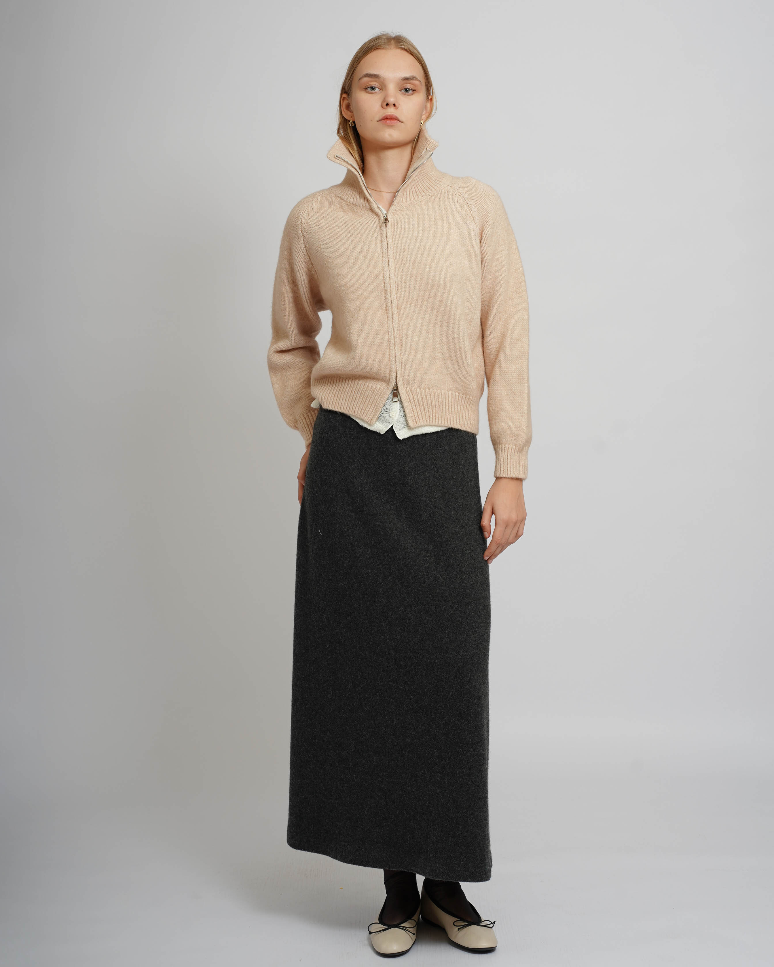 Stand Collar Jacket - Beige