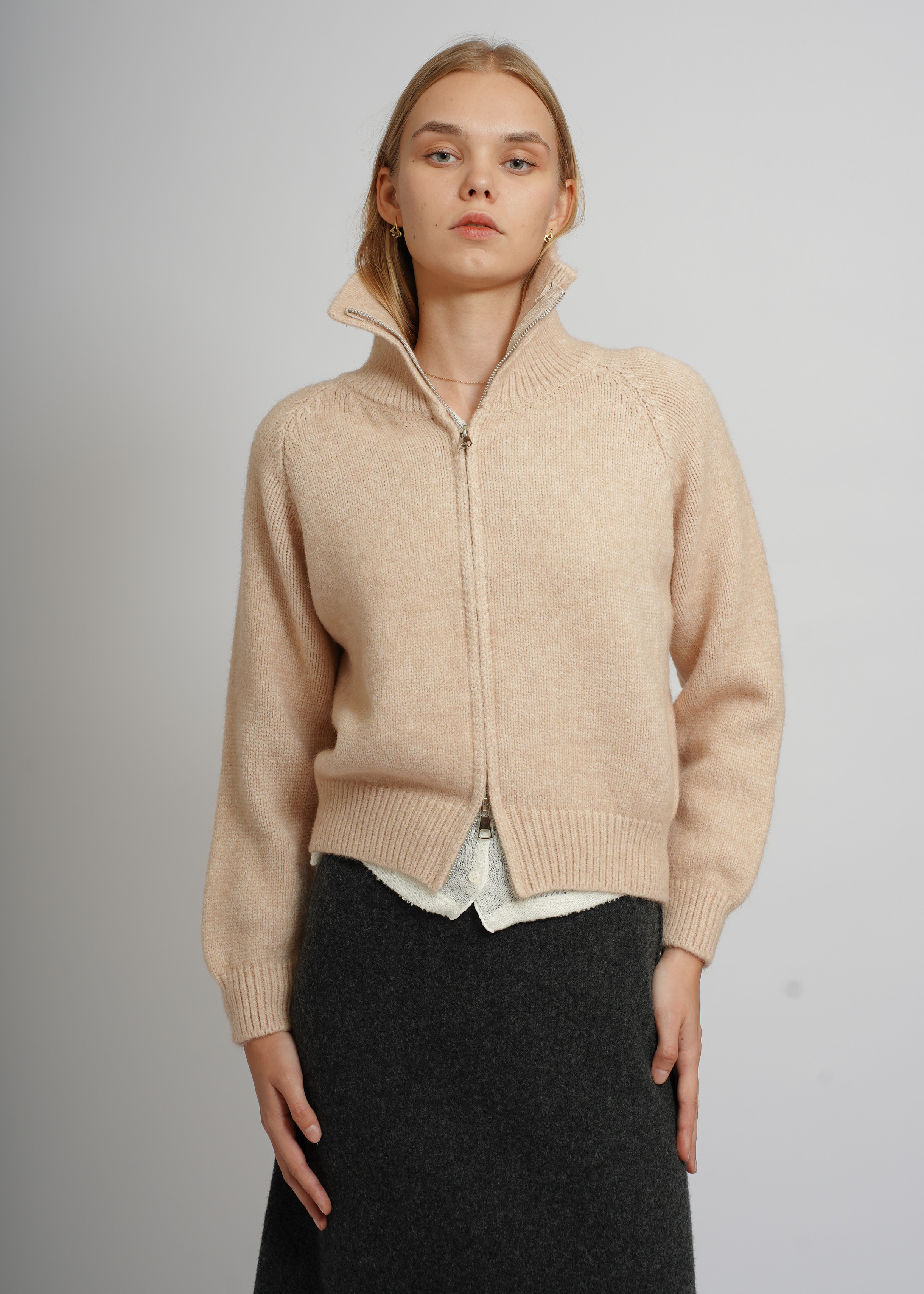 Stand Collar Jacket - Beige
