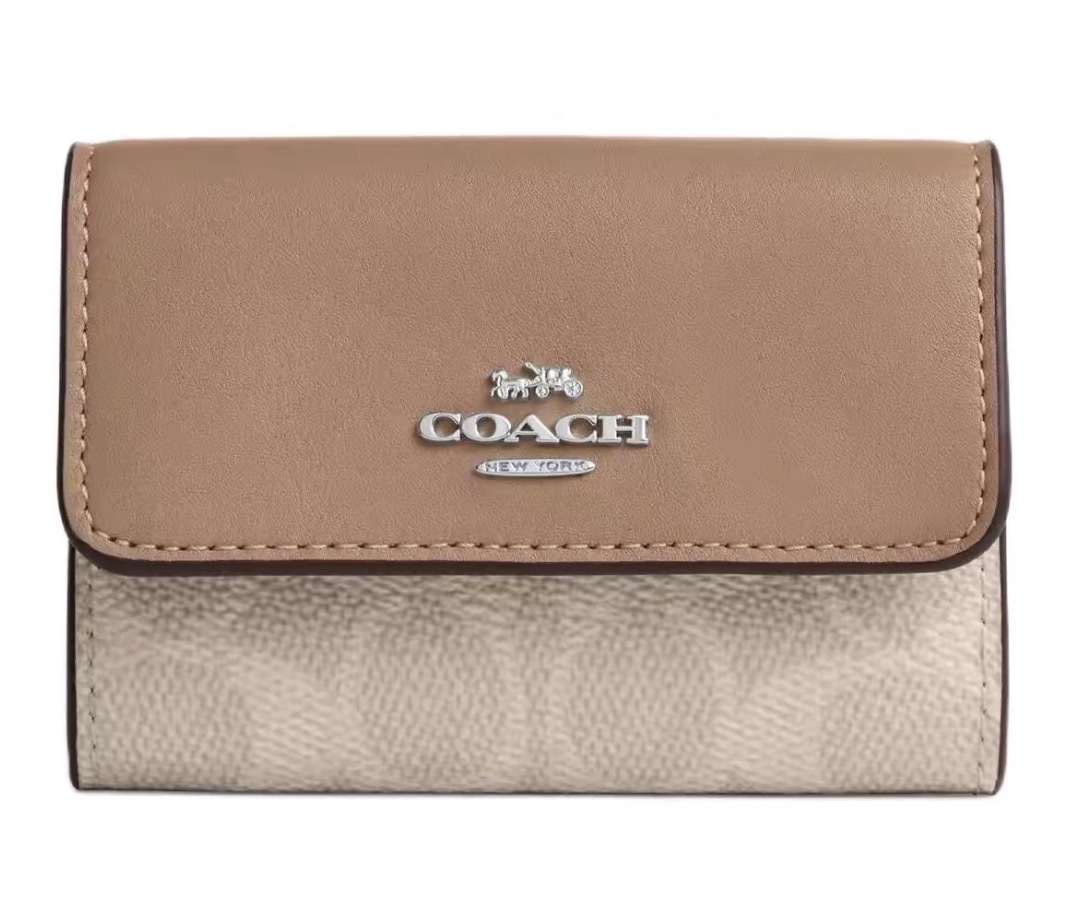 Coach Flap Card Case In Signature Canvas Sand  Taupe 帆布翻蓋卡片套 沙色 灰褐色