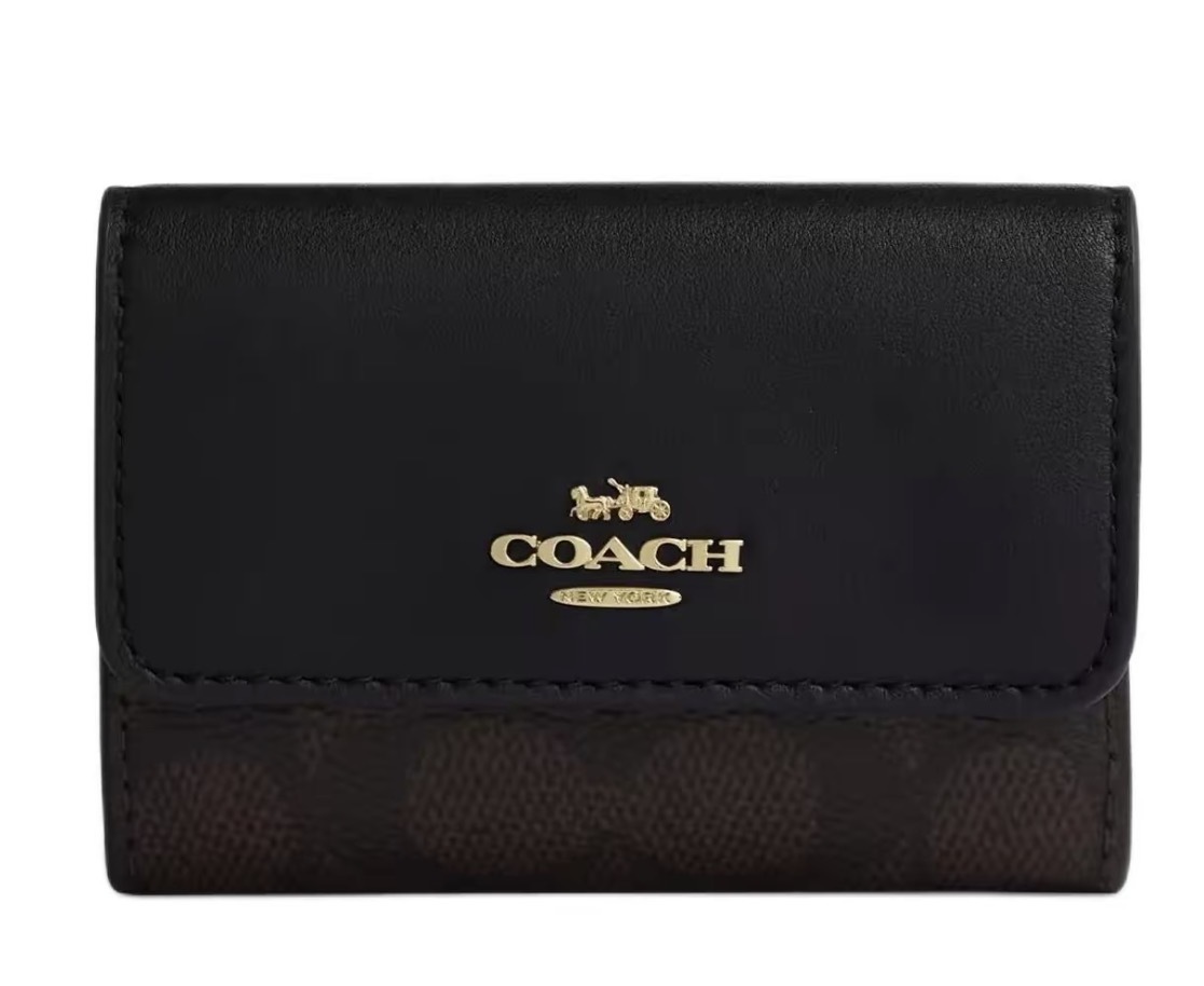 Coach Flap Card Case In Signature Canvas Walnut Black 帆布翻蓋卡片套 胡桃木色 黑色
