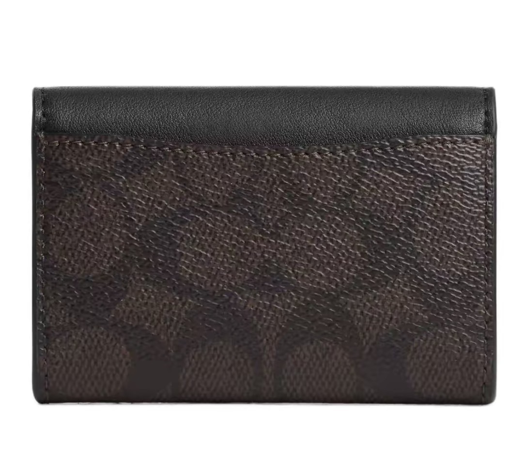 Coach Flap Card Case In Signature Canvas Walnut Black 帆布翻蓋卡片套 胡桃木色 黑色