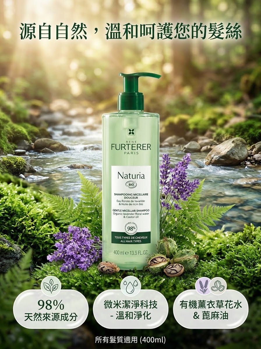 RENE FURTERER PARIS Natururia有機薰衣草花水溫和淨化微膠囊洗頭水（H2610 PB951）