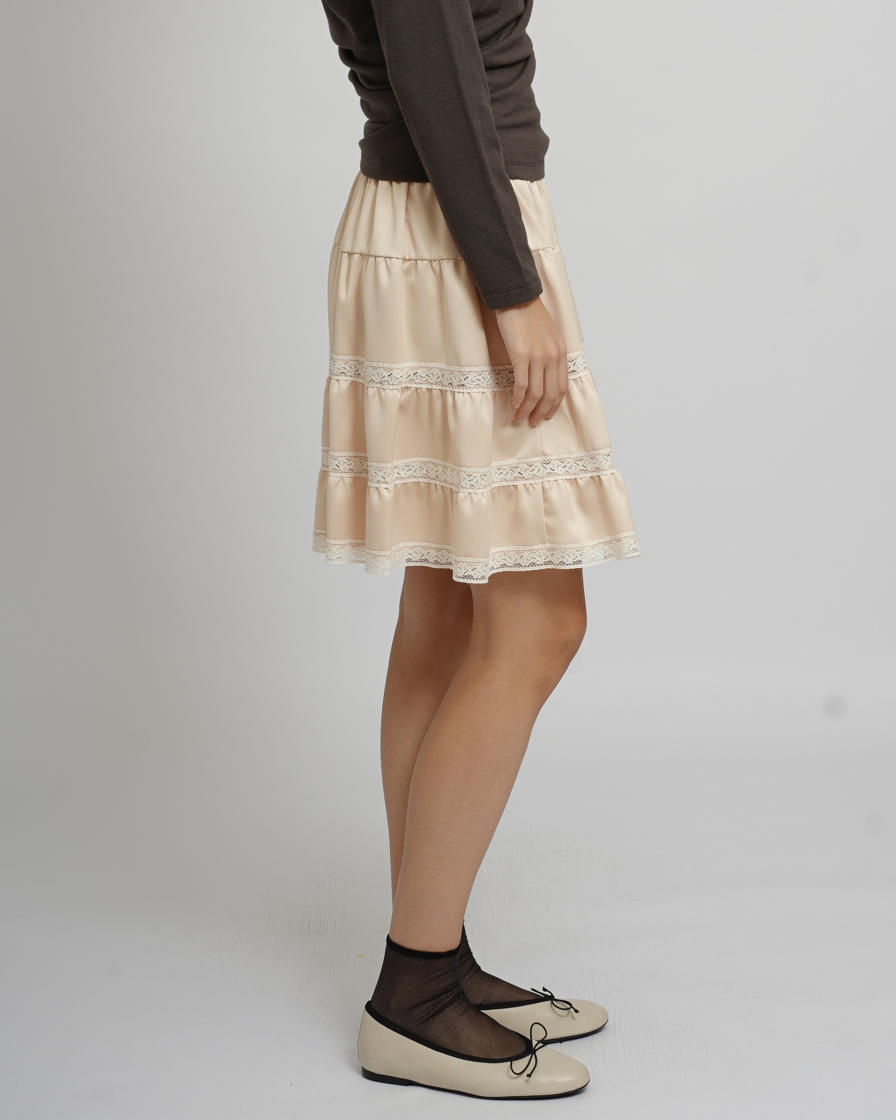 Lace-Trimmed Satin Skirt