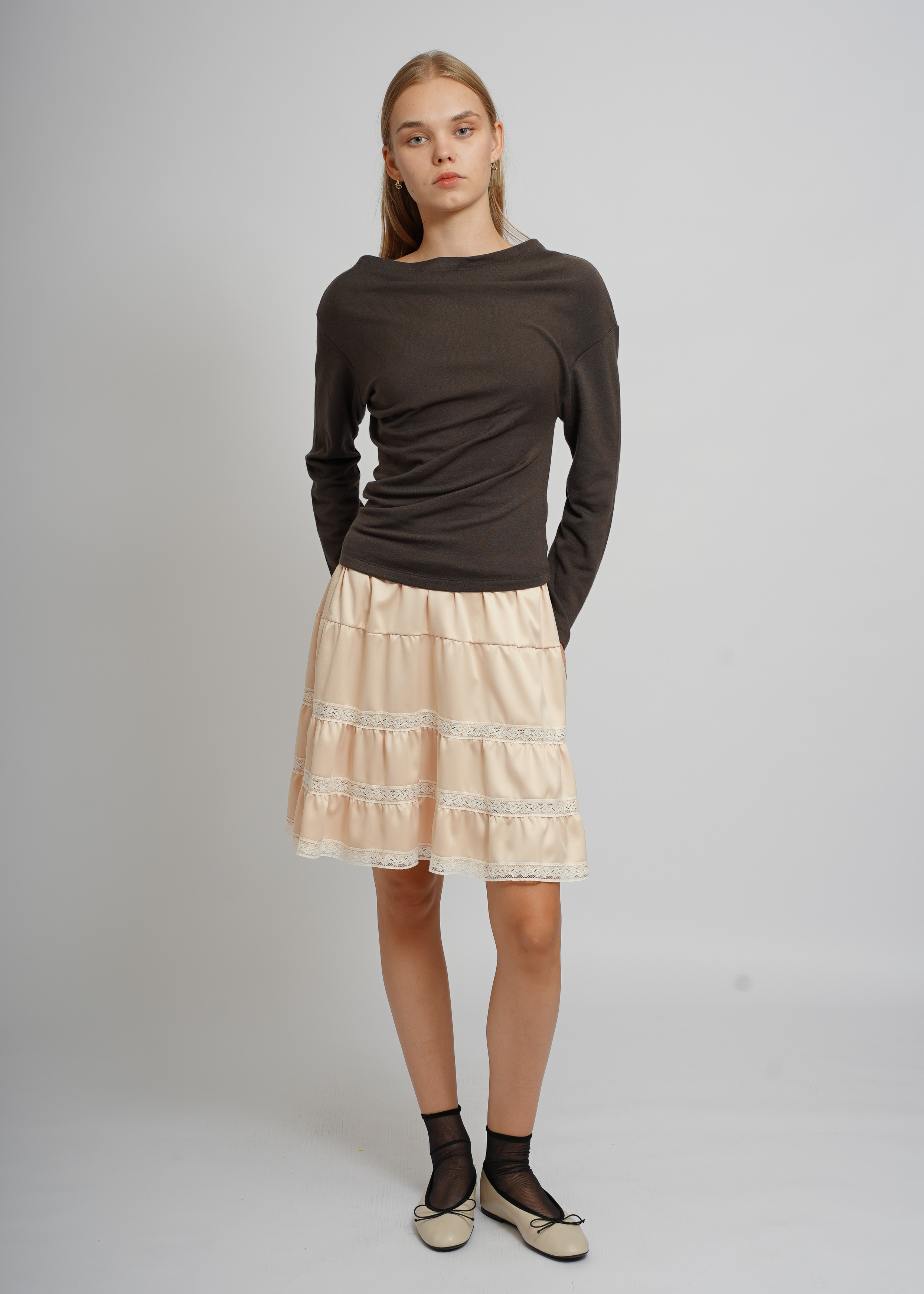 Lace-Trimmed Satin Skirt