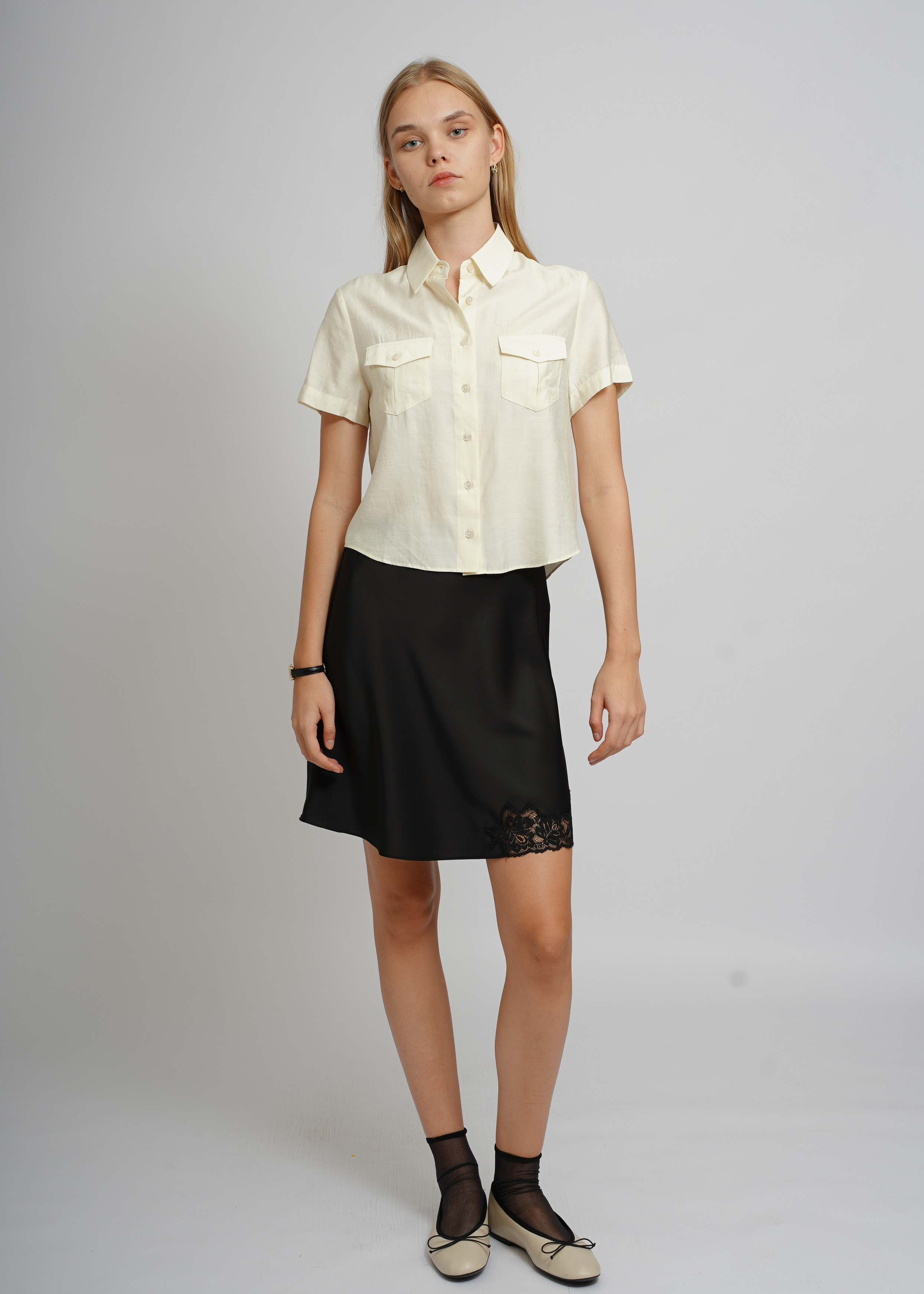 Lace Satin Skirt - Black