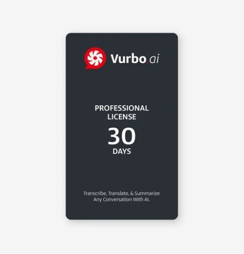 IPEVO Vurbo.ai Professional 專業版 AI 語音轉錄與翻譯軟體授權卡