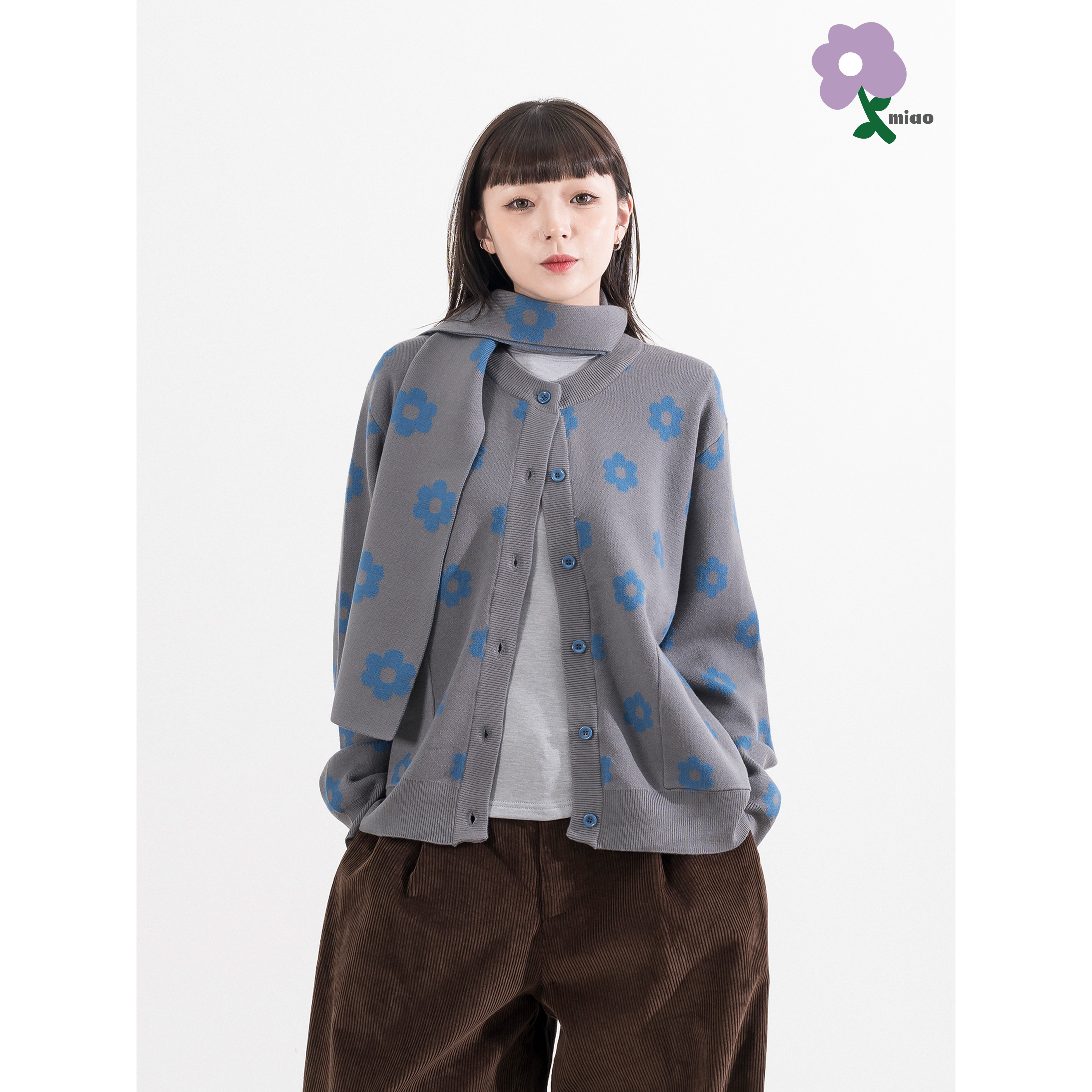 MIAO Flowers Knit Jacket 女裝 附圍巾 小花針織外套 [M-KN5]