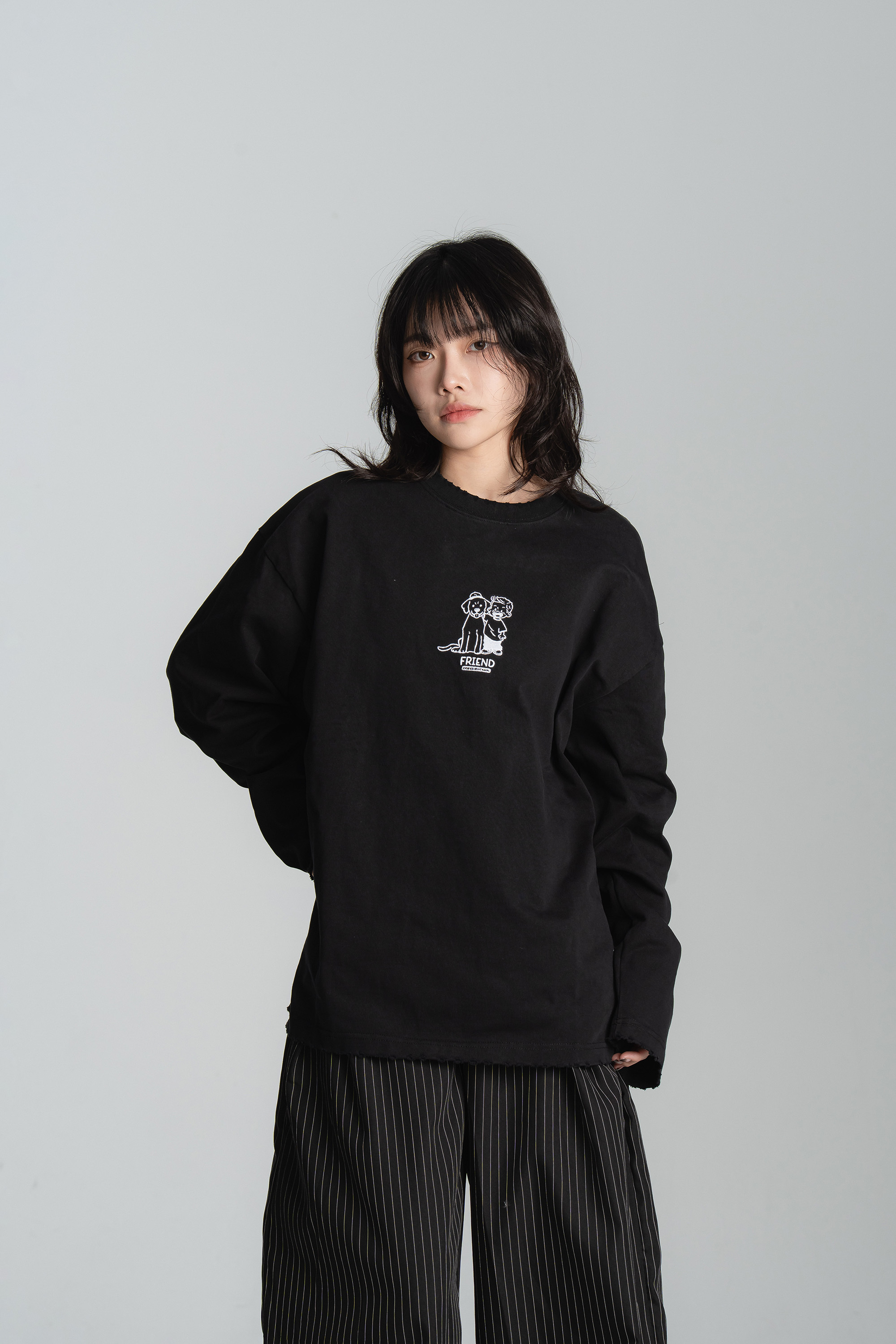 狗狗好朋友刺繡長袖t 2色