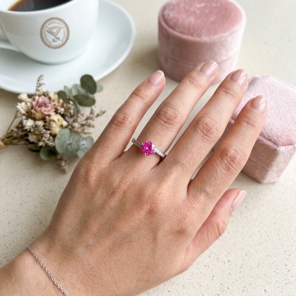 18K White Gold 0.63ct Pink Sapphire and Diamond Ring