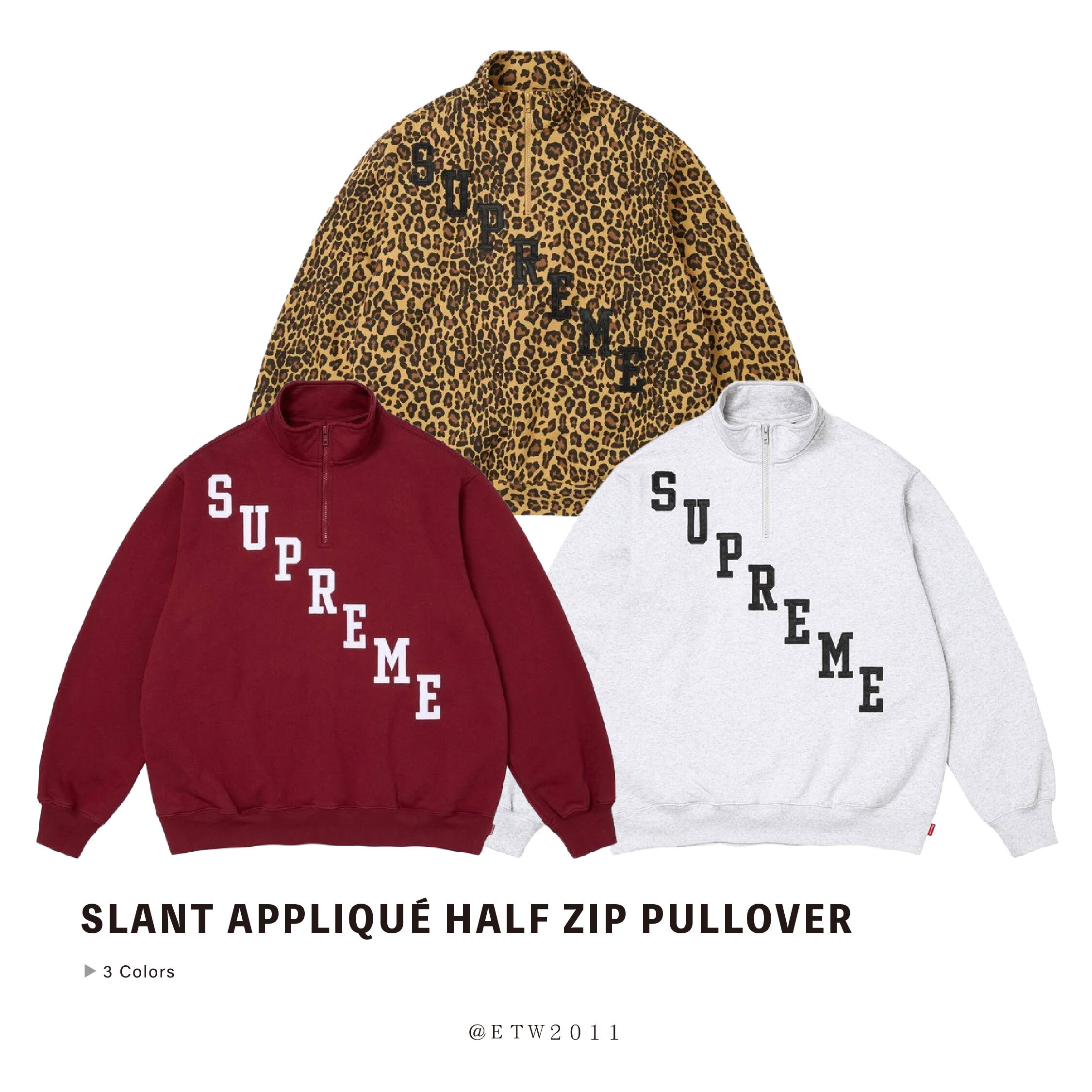 ☆ETW☆【EASY TO WEAR】SUPREME SLANT APPLIQUÉ HALF ZIP PULLOVER 半拉鍊 秋冬 長袖 刺繡