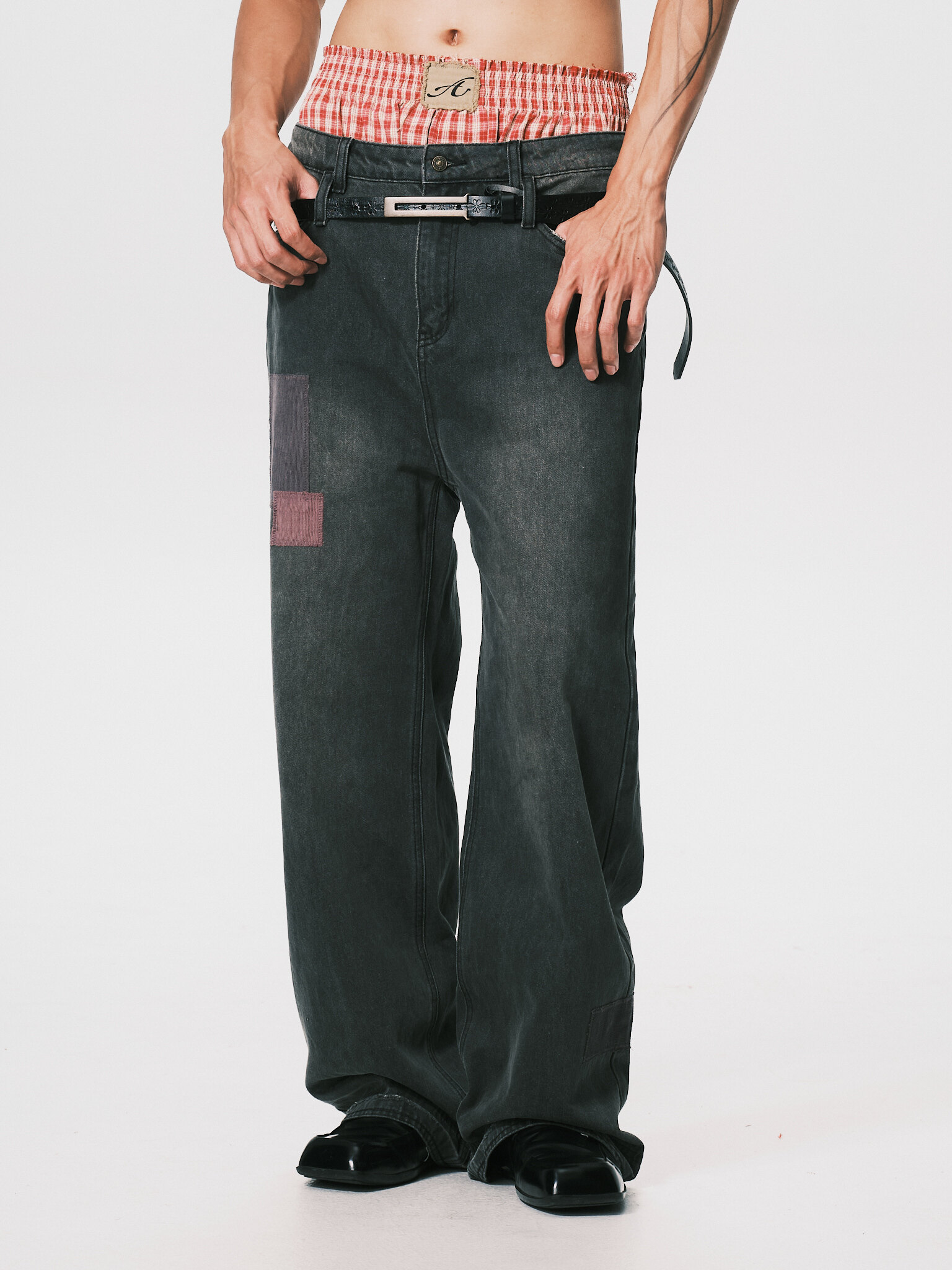ANOWHEREMAN｜Patchwork Relaxed Jeans (Dark Grey)