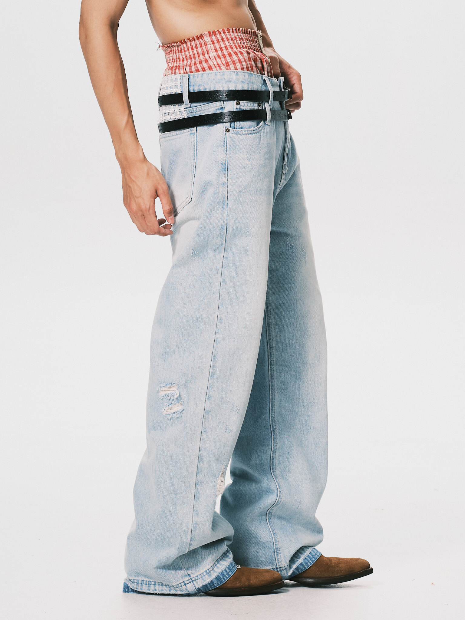 ANOWHEREMAN｜Washed Relaxed Straight Jeans (Light Blue)