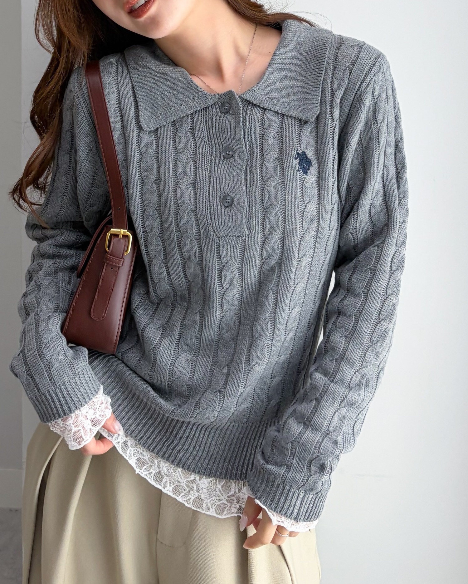 日本選物｜U.S. POLO ASSN. 翻領麻花長袖針織TOP (8 Colours)