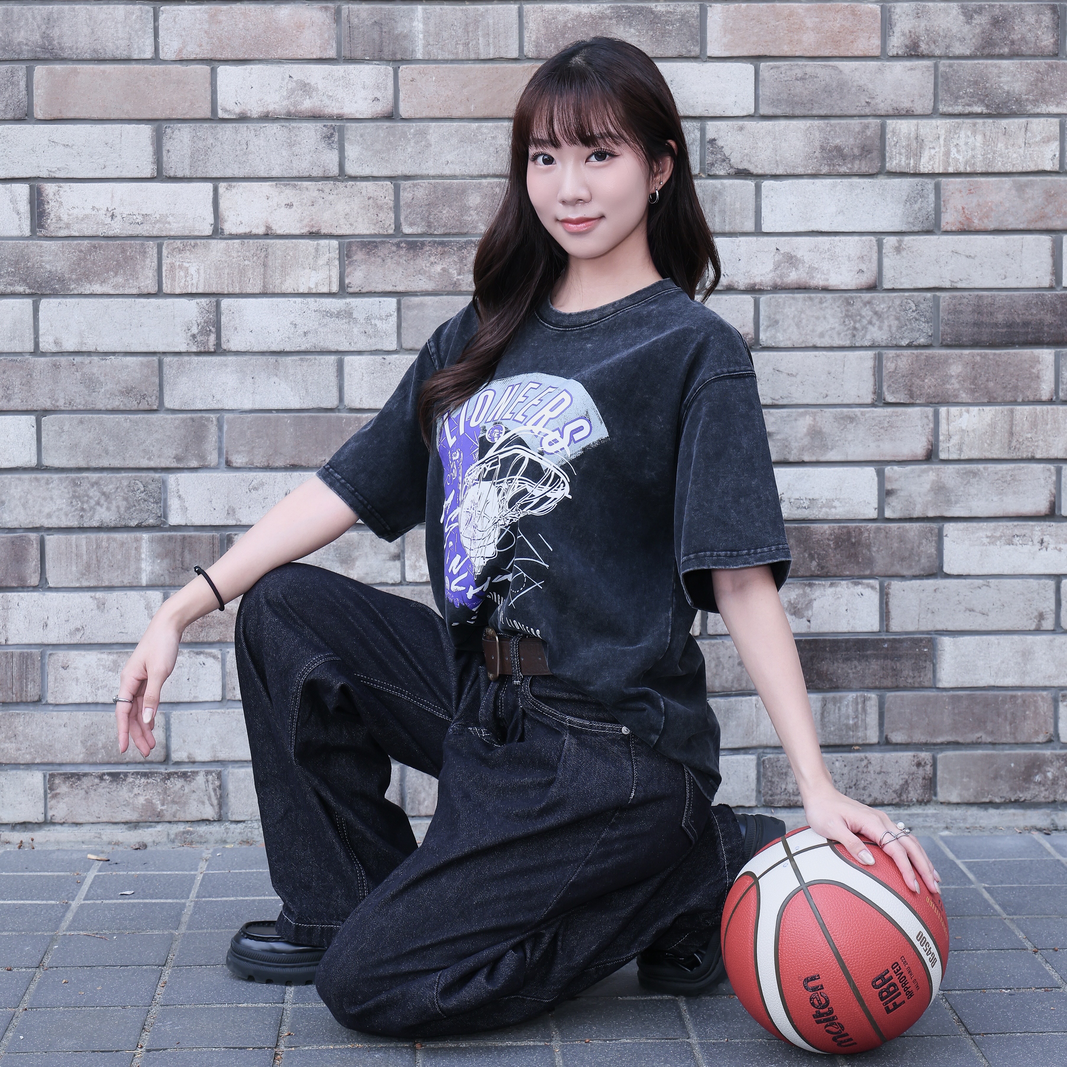 26-27 復古籃網水洗短TEE｜黑
