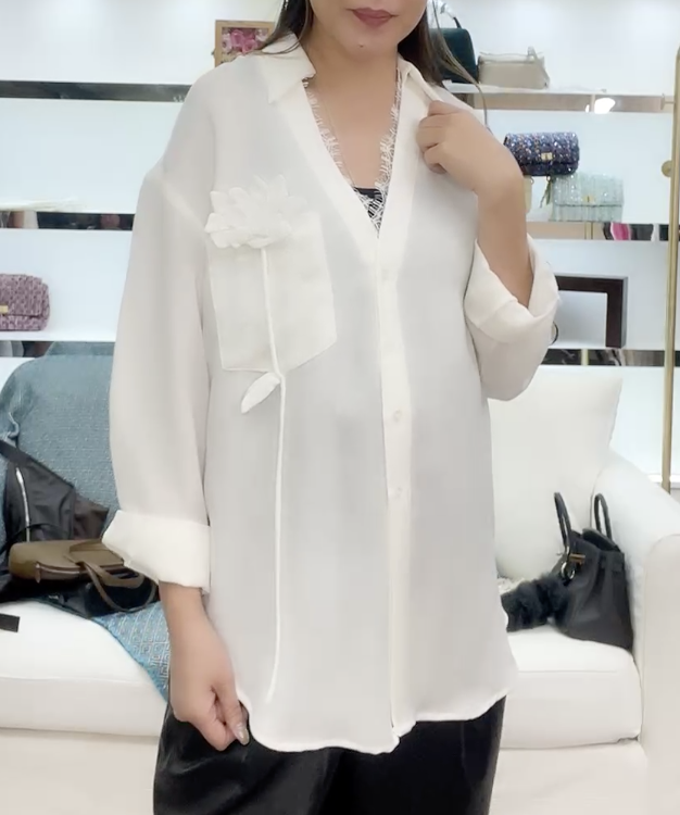 261022-Y60 白色立體荷花薄恤衫（孤品不設退換）