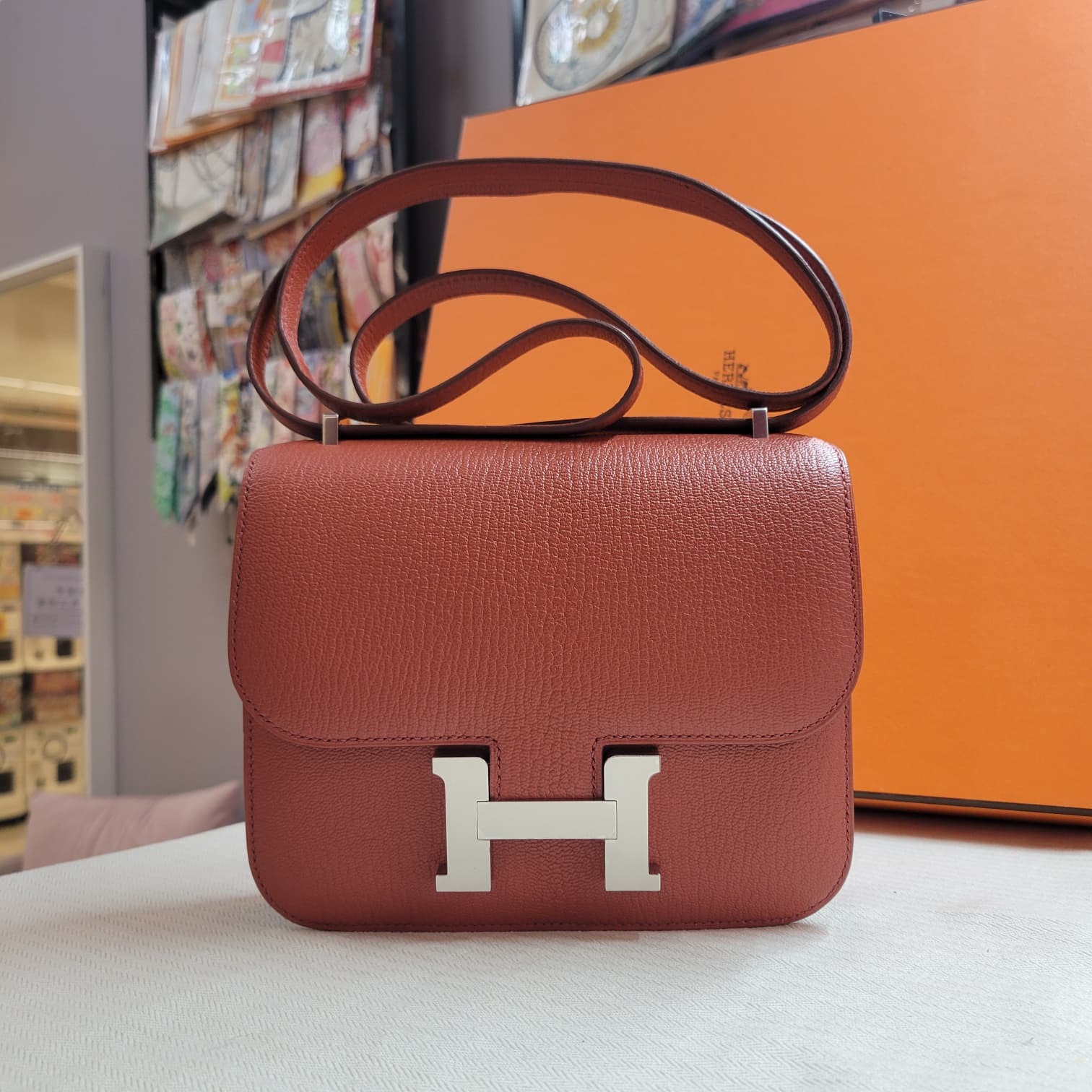 UNUSED HERMES Mini Constance Brique/Rose Lipstick CK Mysore 山羊皮 磚紅色