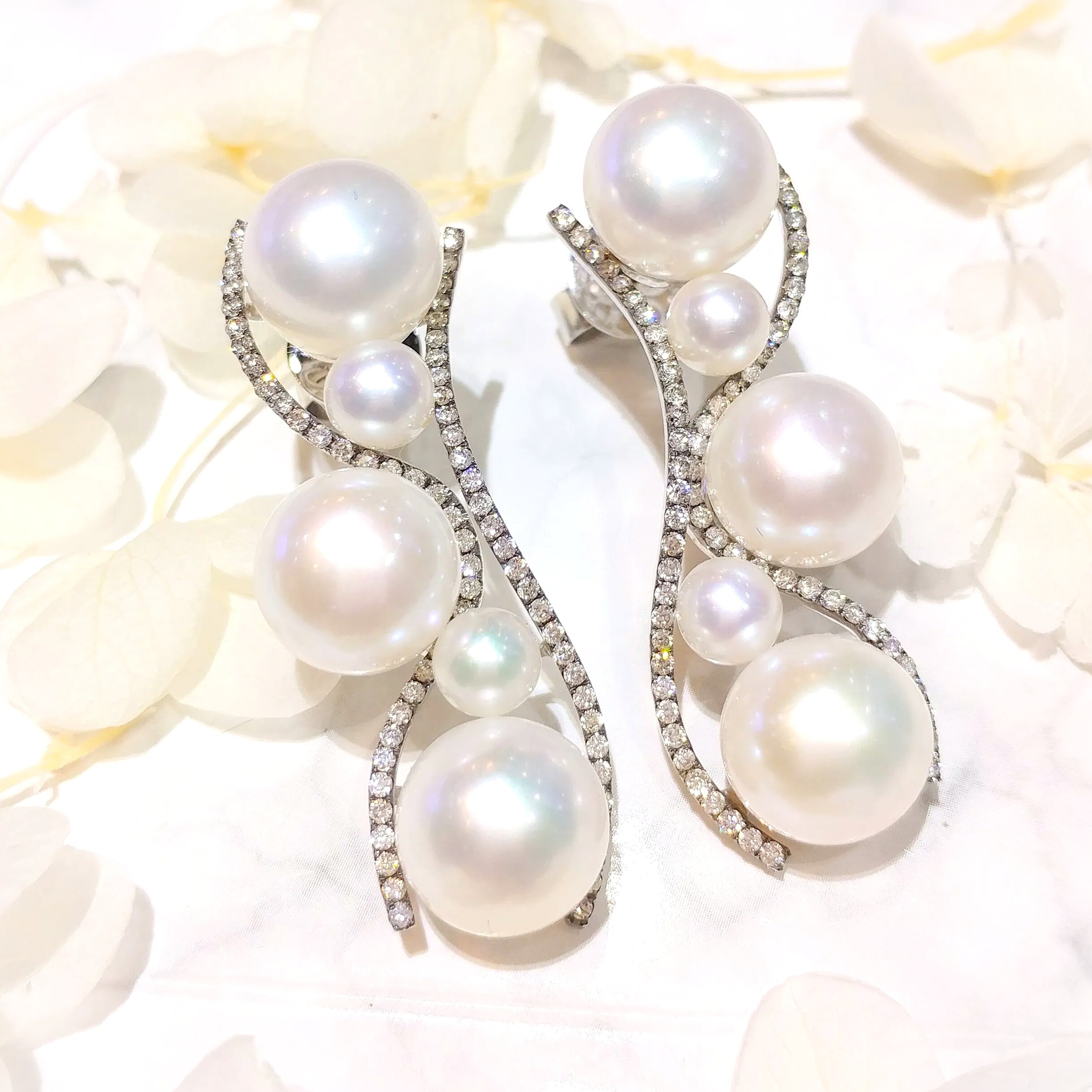 18K White Gold 1.06ct  Diamond and Pearl Earrings