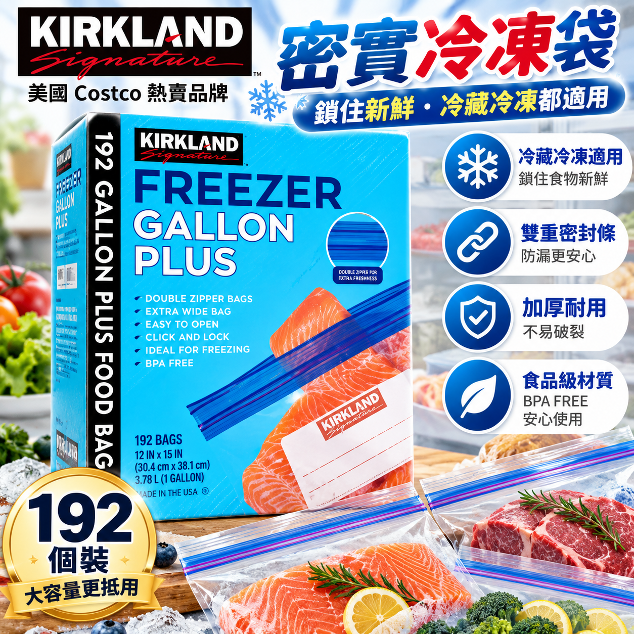【直播】Kirkland LX102027 加大號冷凍袋 (192個裝)