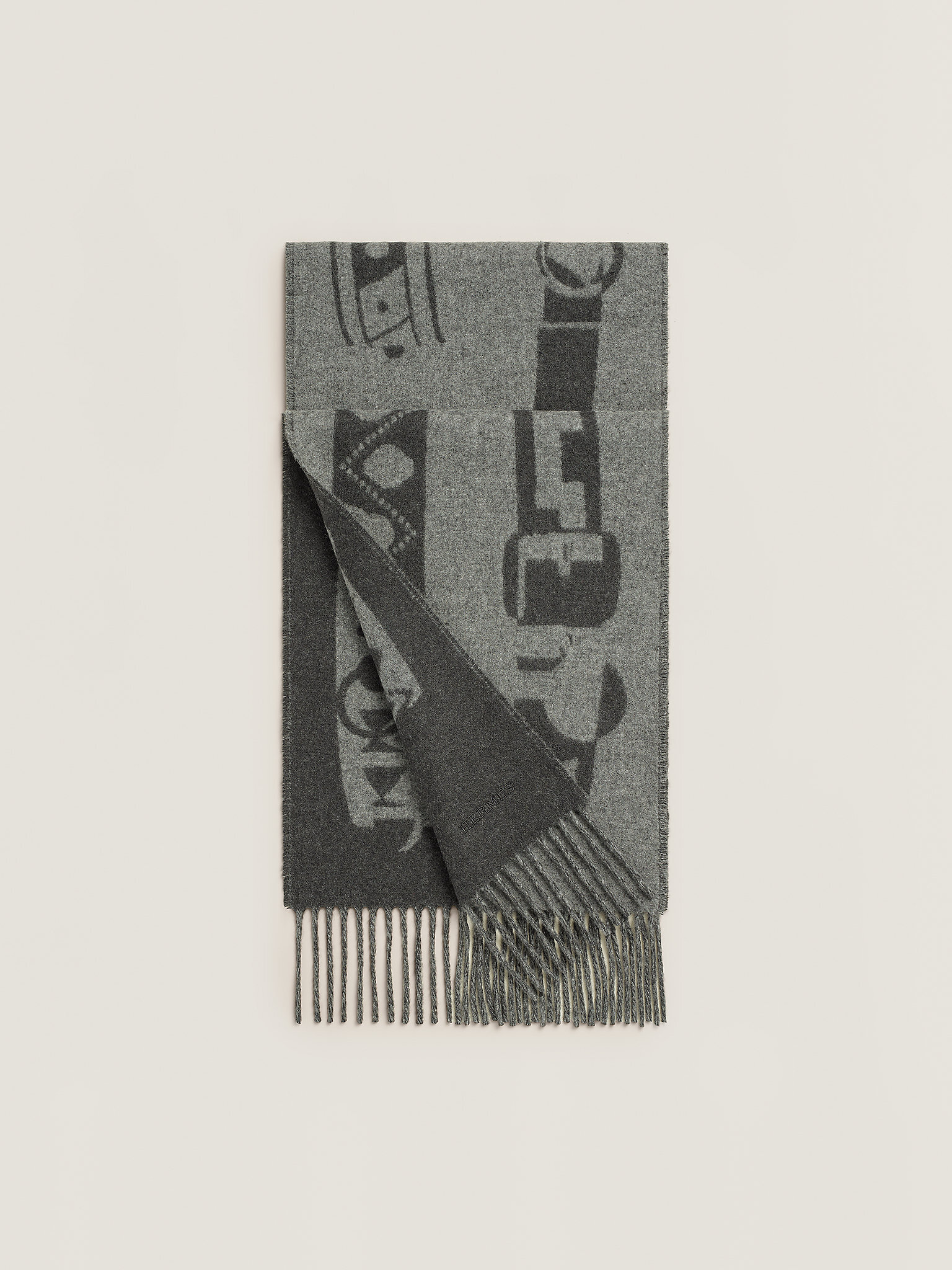 HERMES Colliers de Chiens Muffler Anthracite / Gris Chiné Foncé
