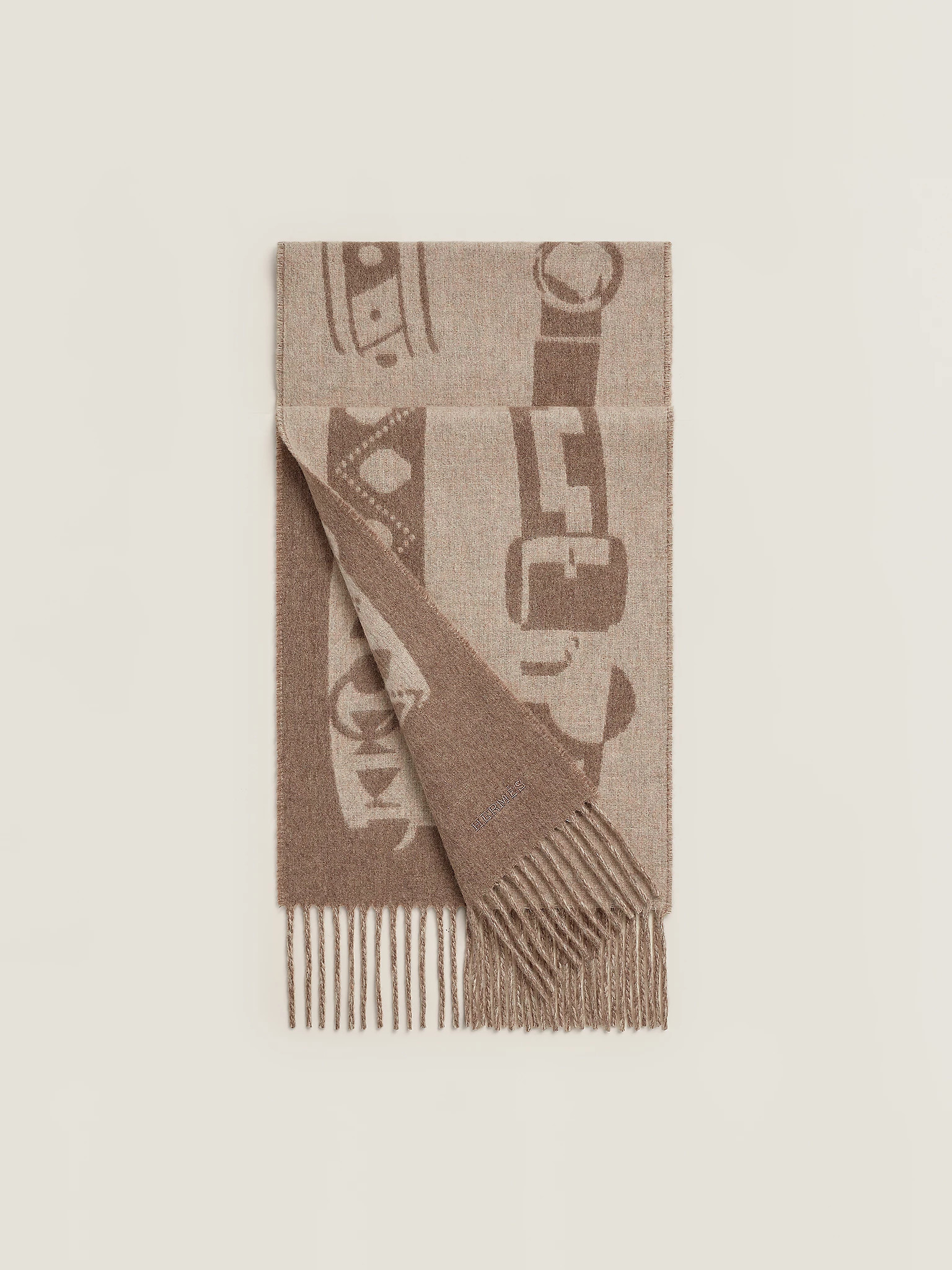 HERMES Colliers de Chiens Muffler Taupe Chiné / Beige Chiné