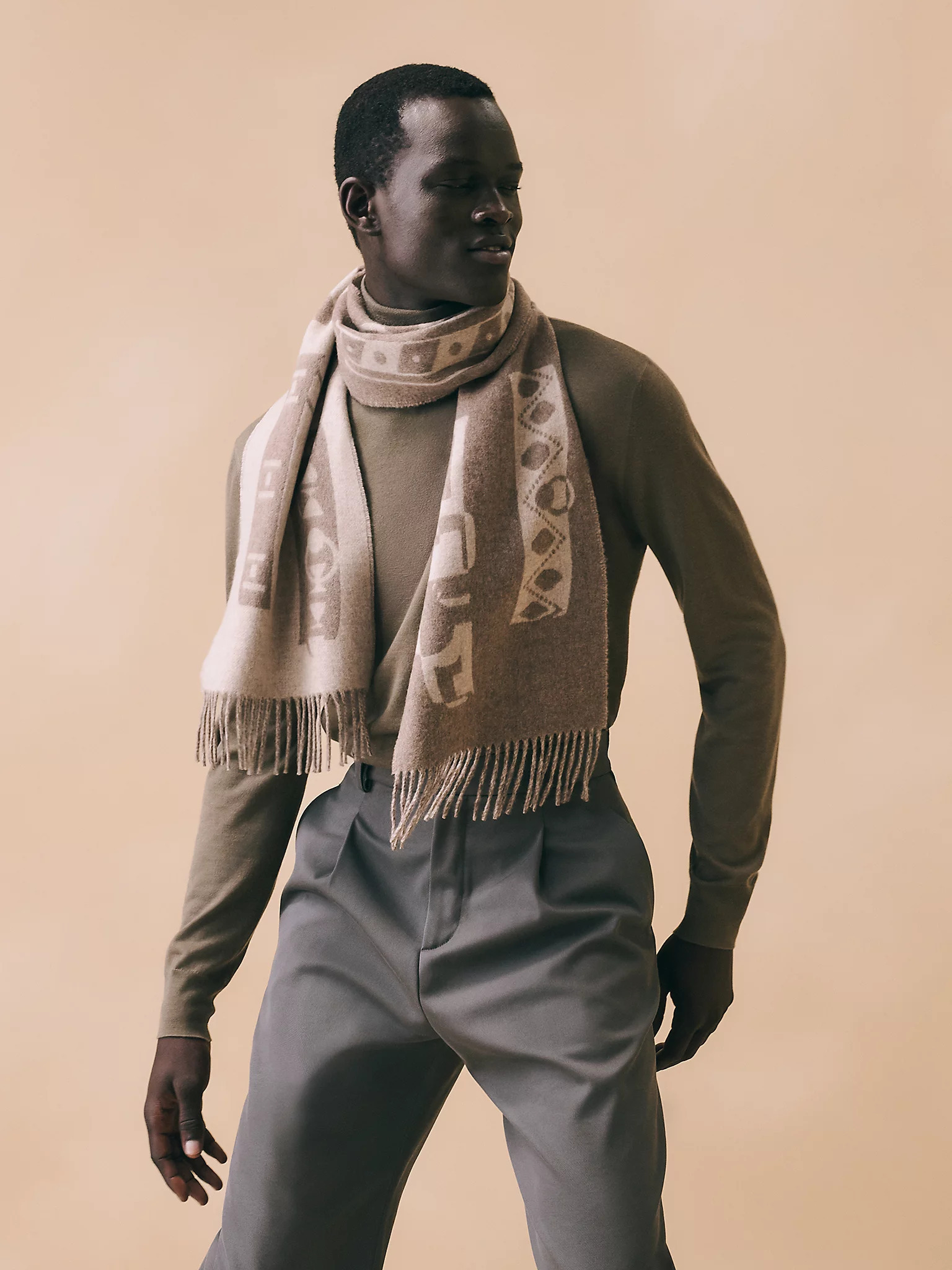 HERMES Colliers de Chiens Muffler Taupe Chiné / Beige Chiné