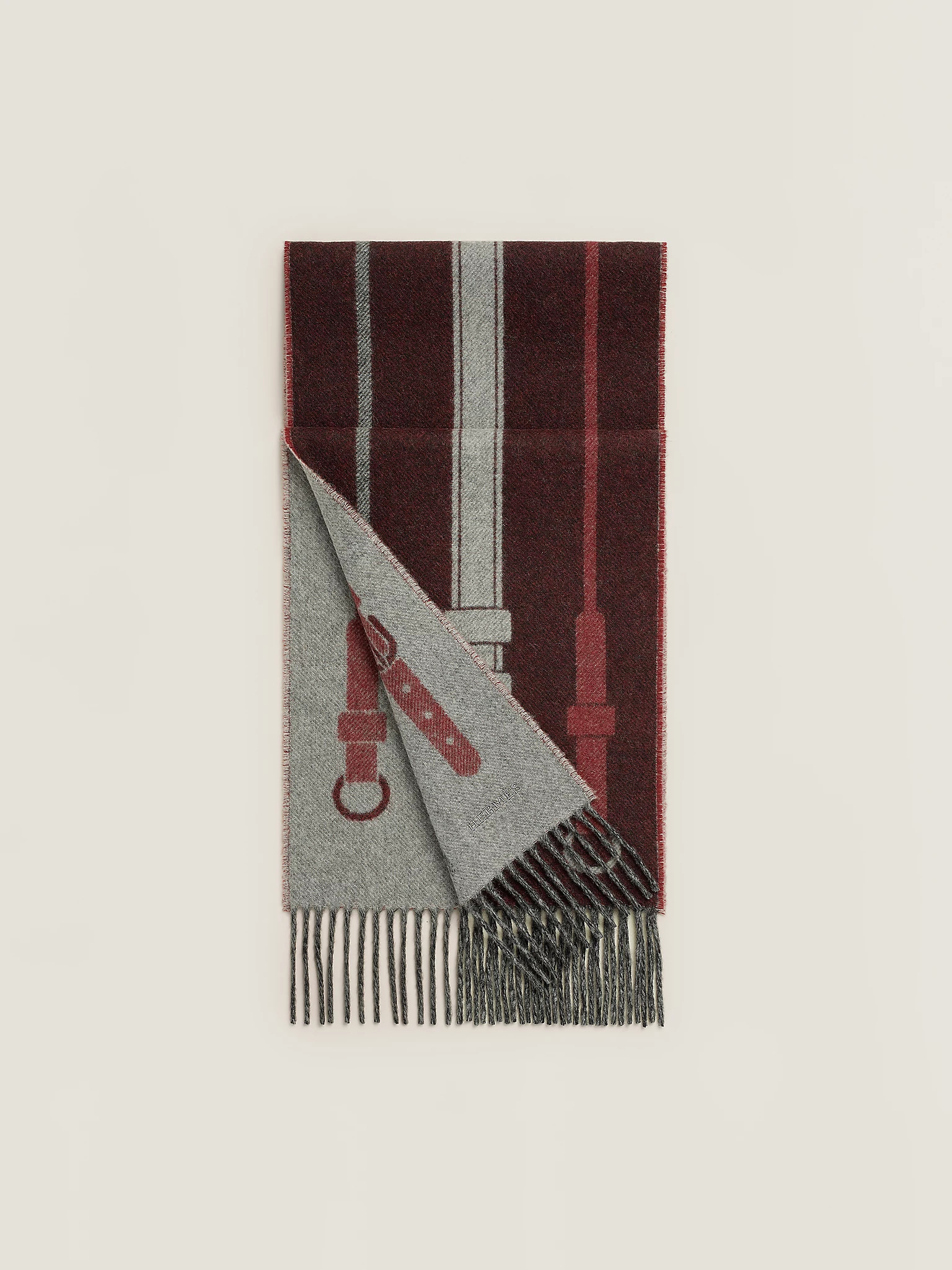 HERMES Sangles Equestres Muffler Gris Chiné / Grenat / Noir / Gris Clair Chiné
