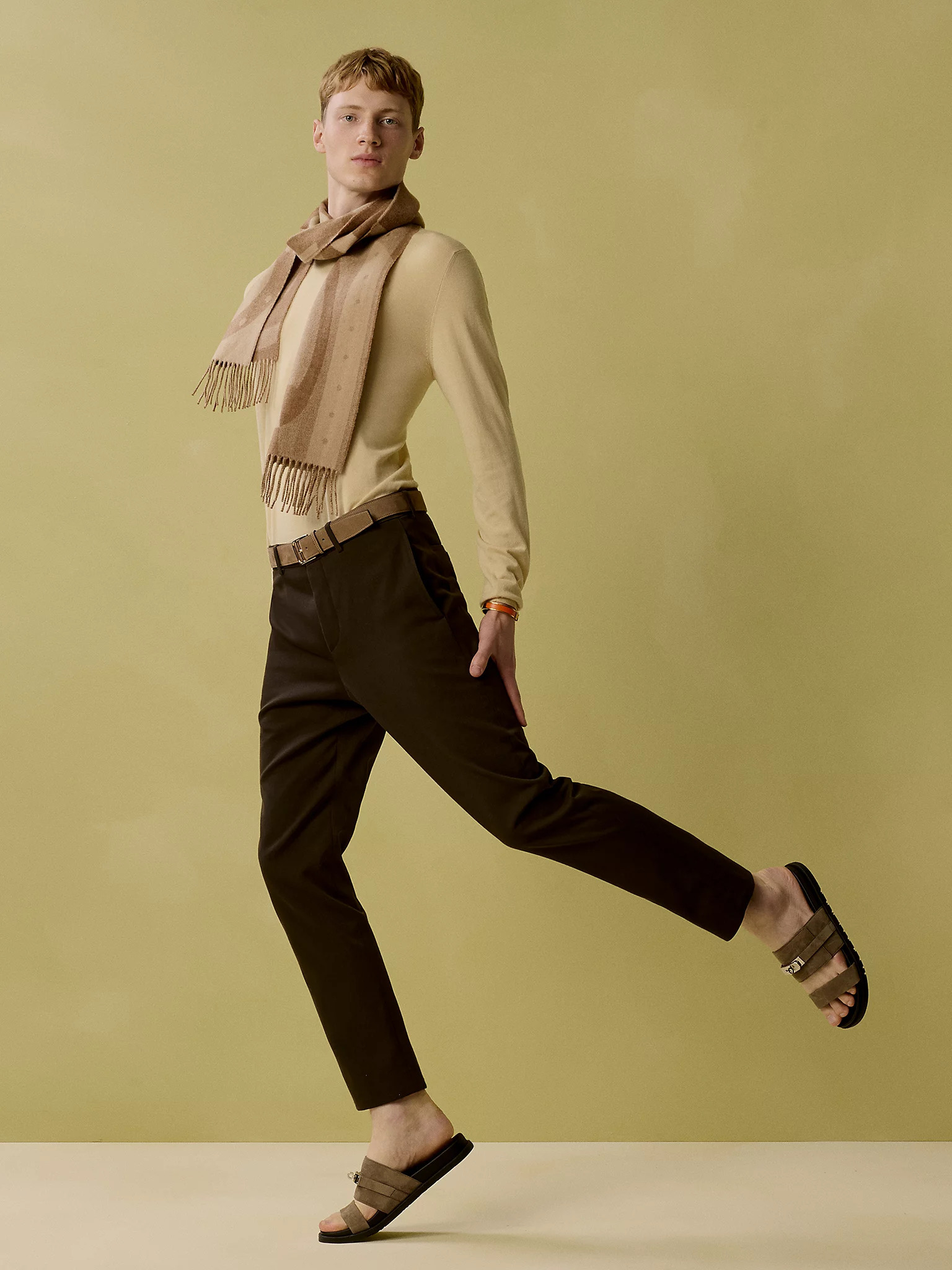 HERMES STEADY GO MUFFLER Kraft Chiné / Caramel Chiné