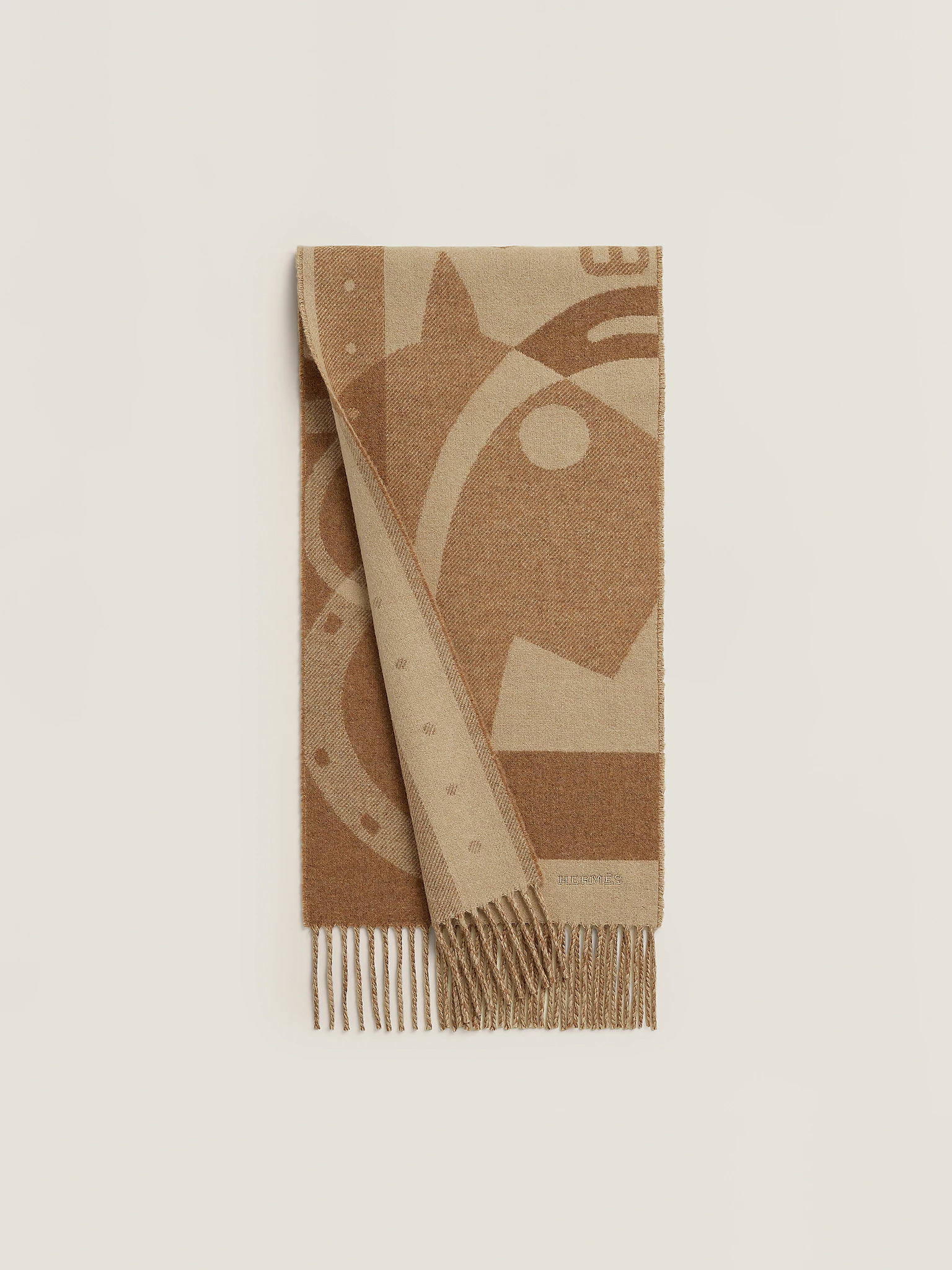 HERMES STEADY GO MUFFLER Kraft Chiné / Caramel Chiné