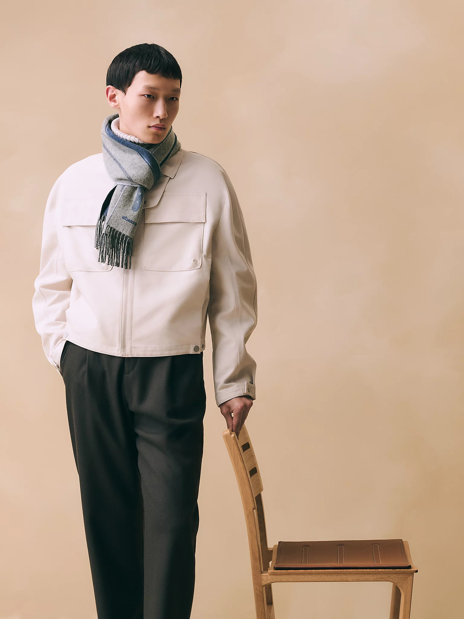 HERMES SANGLES EQUESTRES MUFFLER Céruléen / Gris Chiné / Gris Clair