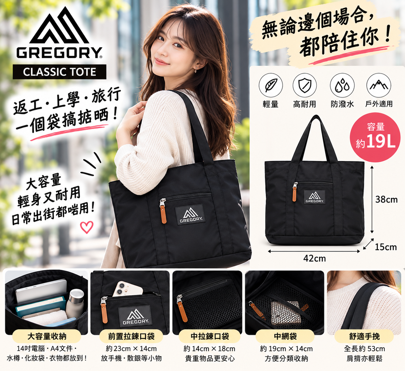 【預購】J102301 GREGORY 經典系列 CLASSIC TOTE BAG