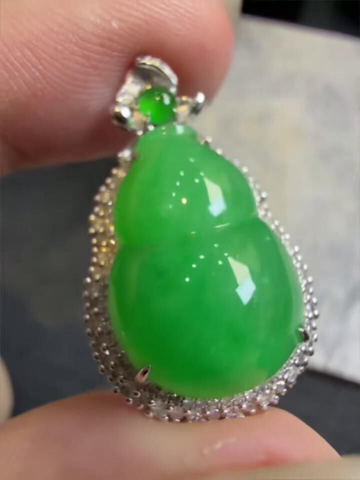 翡翠滿綠陽綠葫蘆,天然翡翠A玉, 緬甸玉, Jade, Jadeite