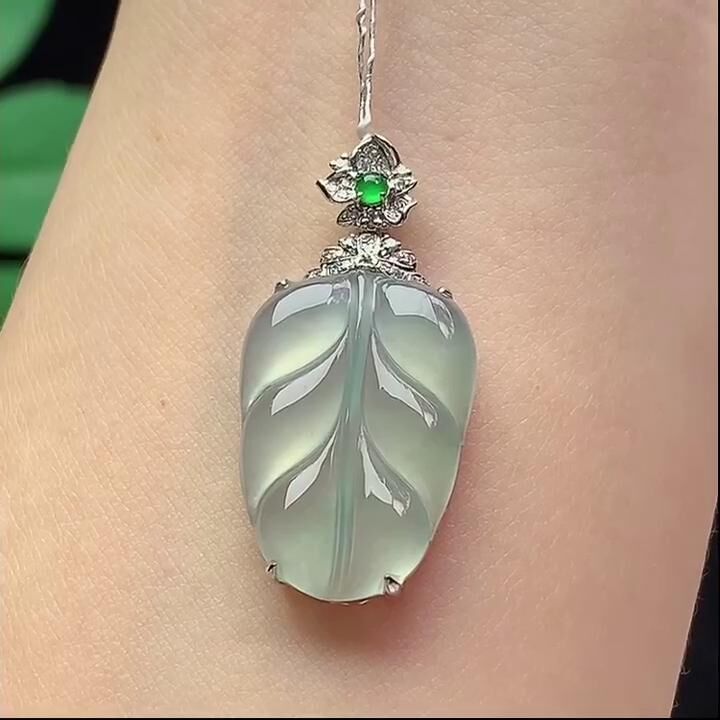 翡翠冰種葉子吊墜,天然翡翠A玉, 緬甸玉, Jade, Jadeite