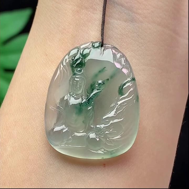 翡翠飄花御龍觀音,天然翡翠A玉, 緬甸玉, Jade, Jadeite