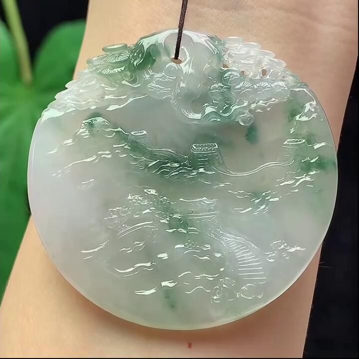 翡翠冰種飄花山水牌,天然翡翠A玉, 緬甸玉, Jade, Jadeite
