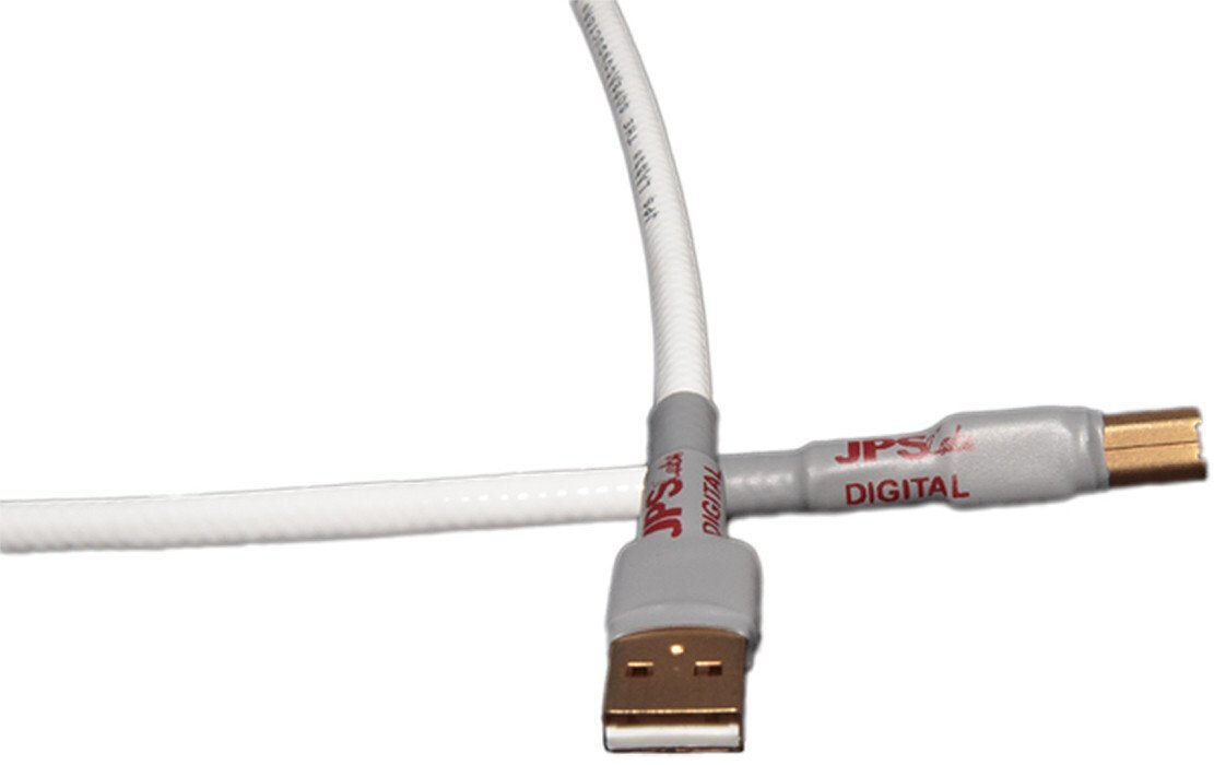 JPS Labs Superconductor V USB 數碼線原廠照片，展示 USB-A 插頭及 DIGITAL 標示