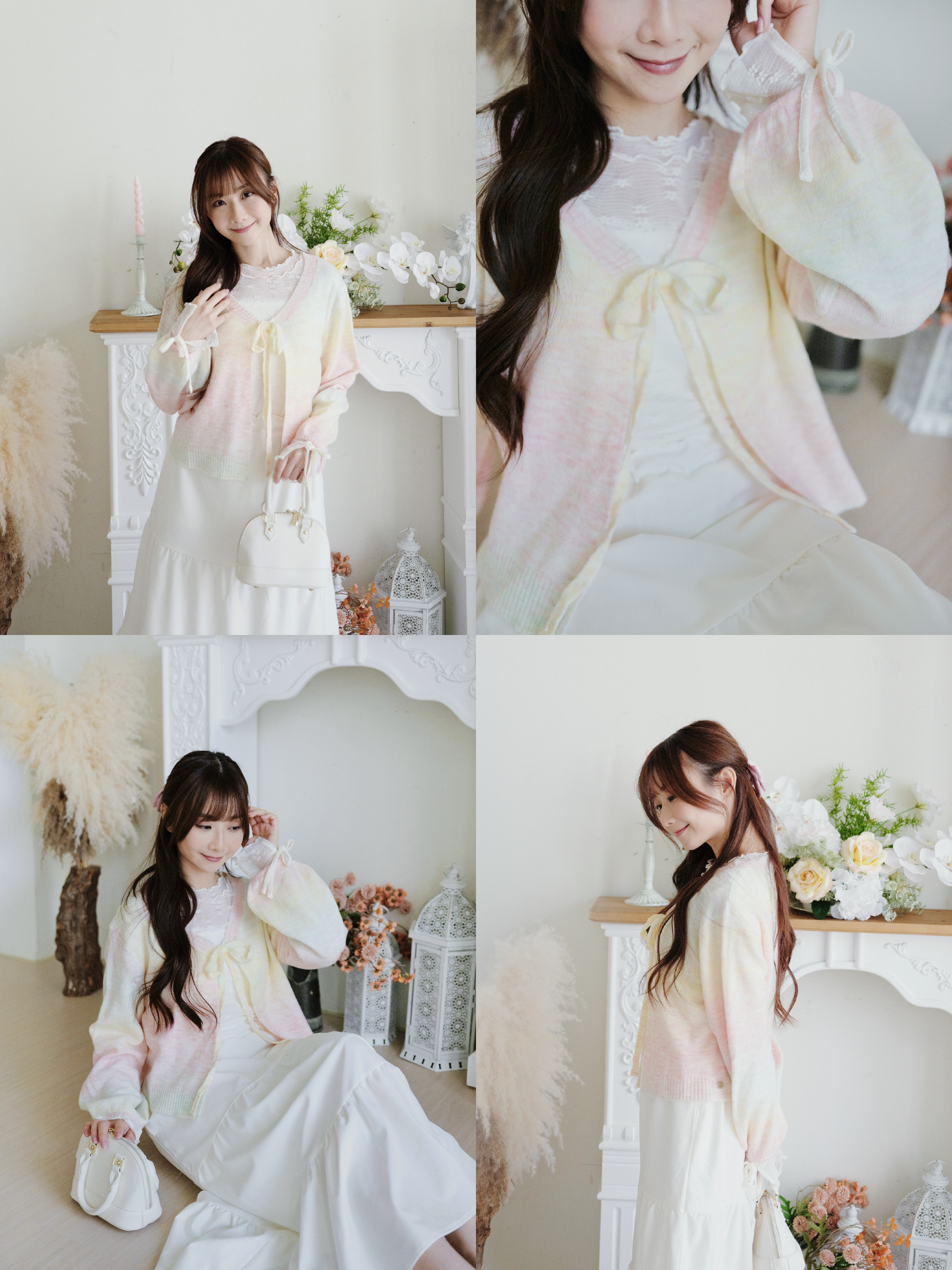 兩色 / 混羊毛幻彩漸層泡泡袖外套 / Pastel Gradient Wool-Blend Puff Sleeve Cardigan